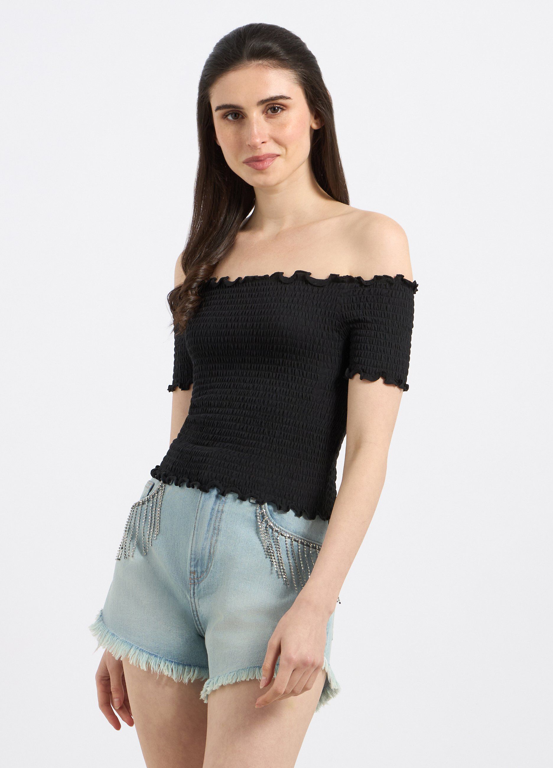 Top smocked in misto cotone stretch donna_0