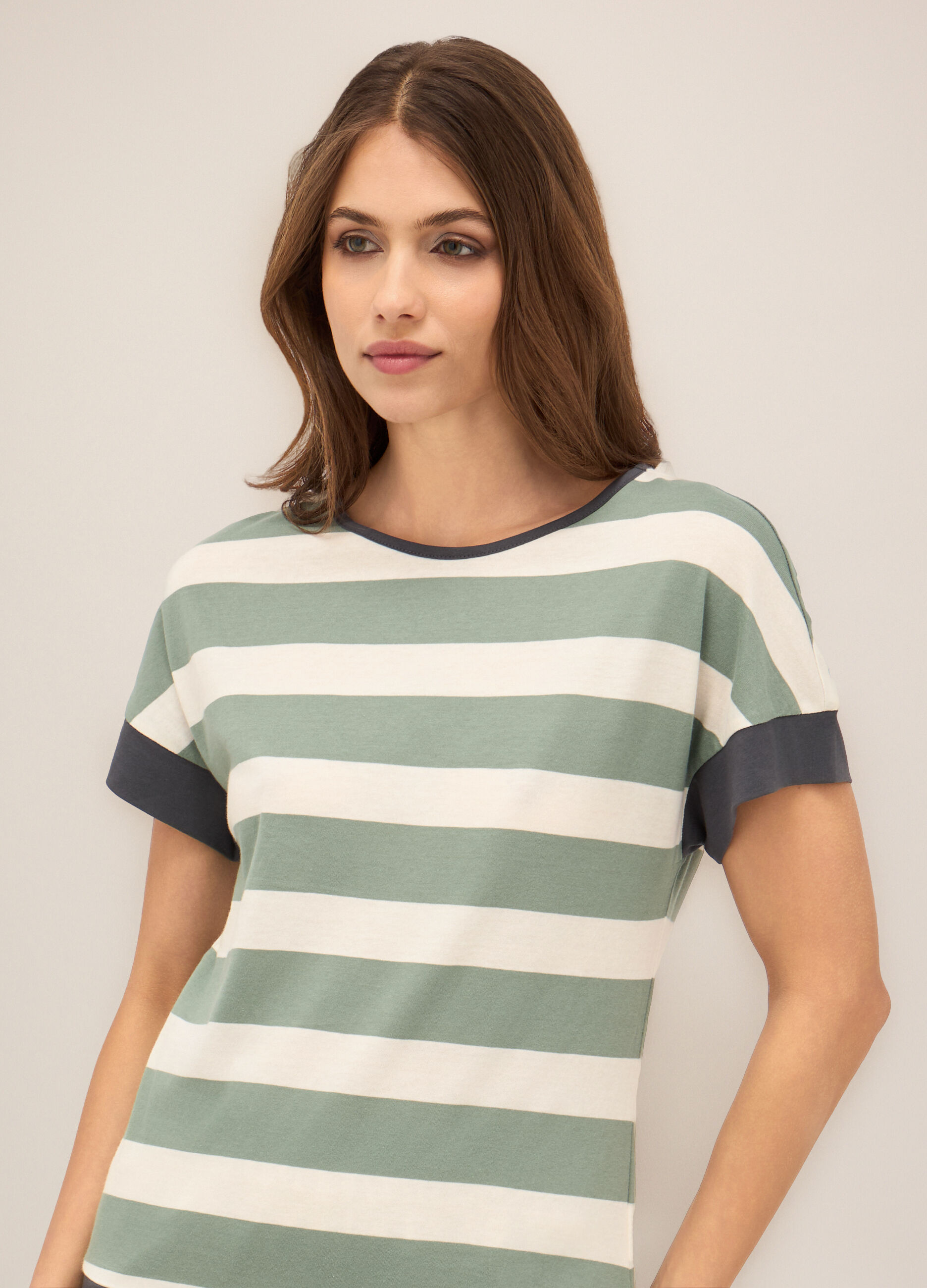 T-shirt a righe in puro cotone donna