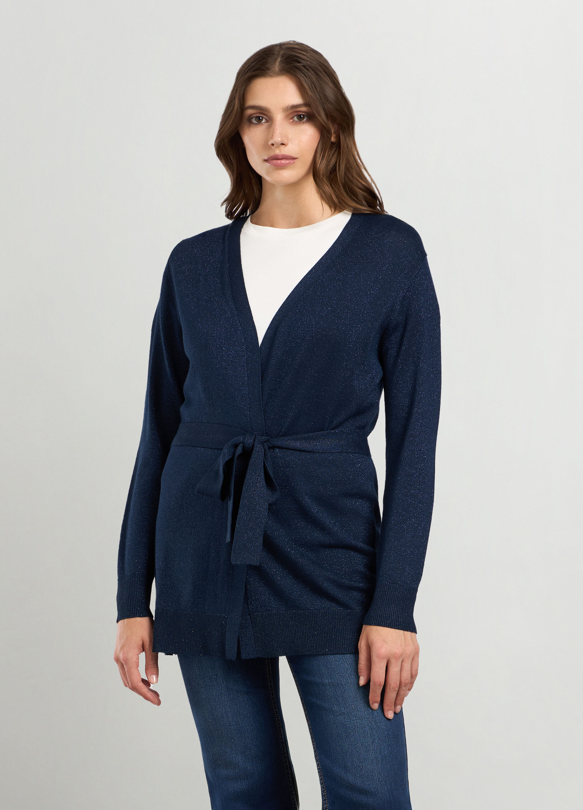 Cardigan tricot misto viscosa con filo lurex donna_0