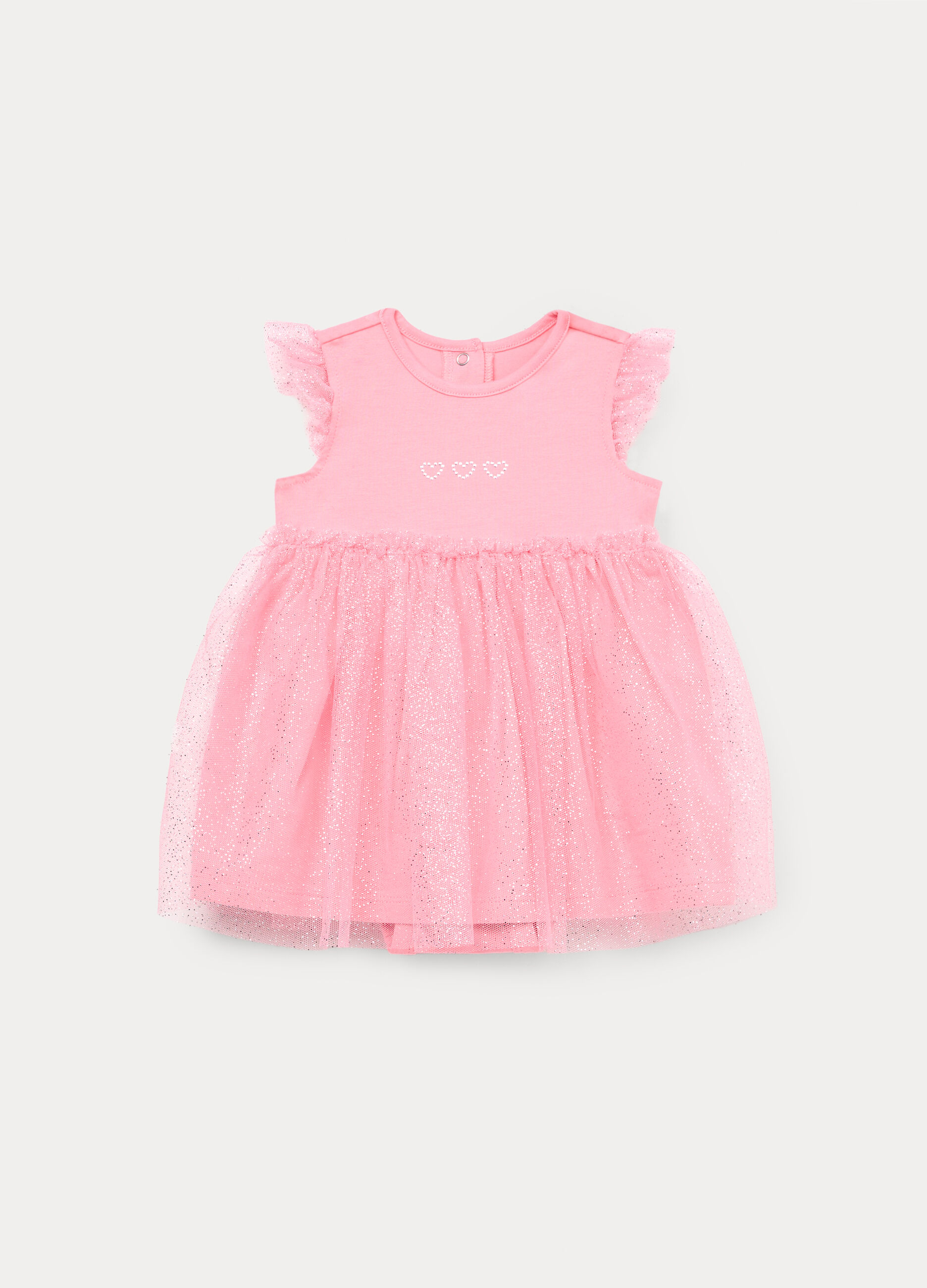 Vestito in jersey di cotone stretch con tulle neonata_0