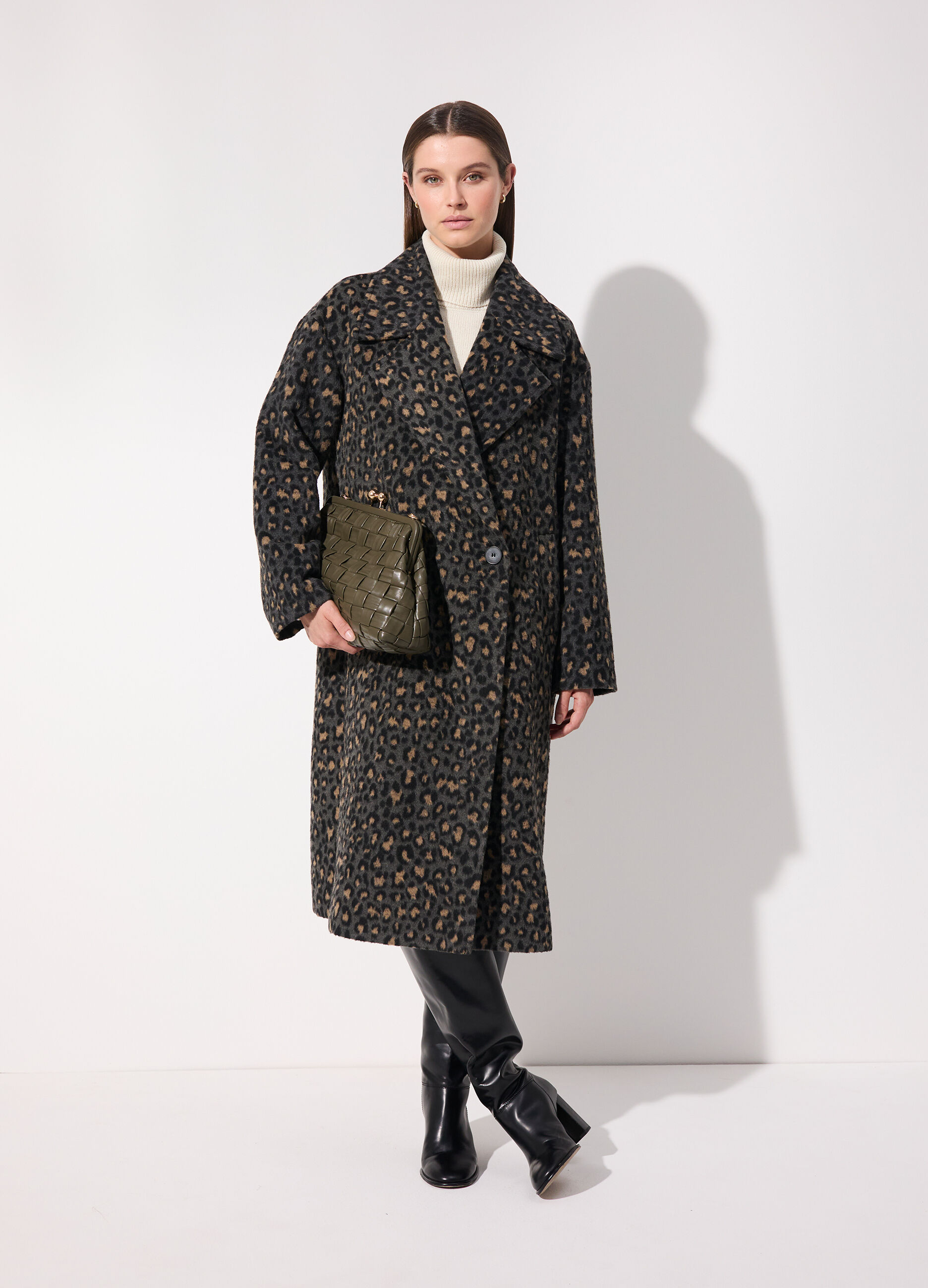 Cappotto doppiopetto in jacquard animalier donna_0