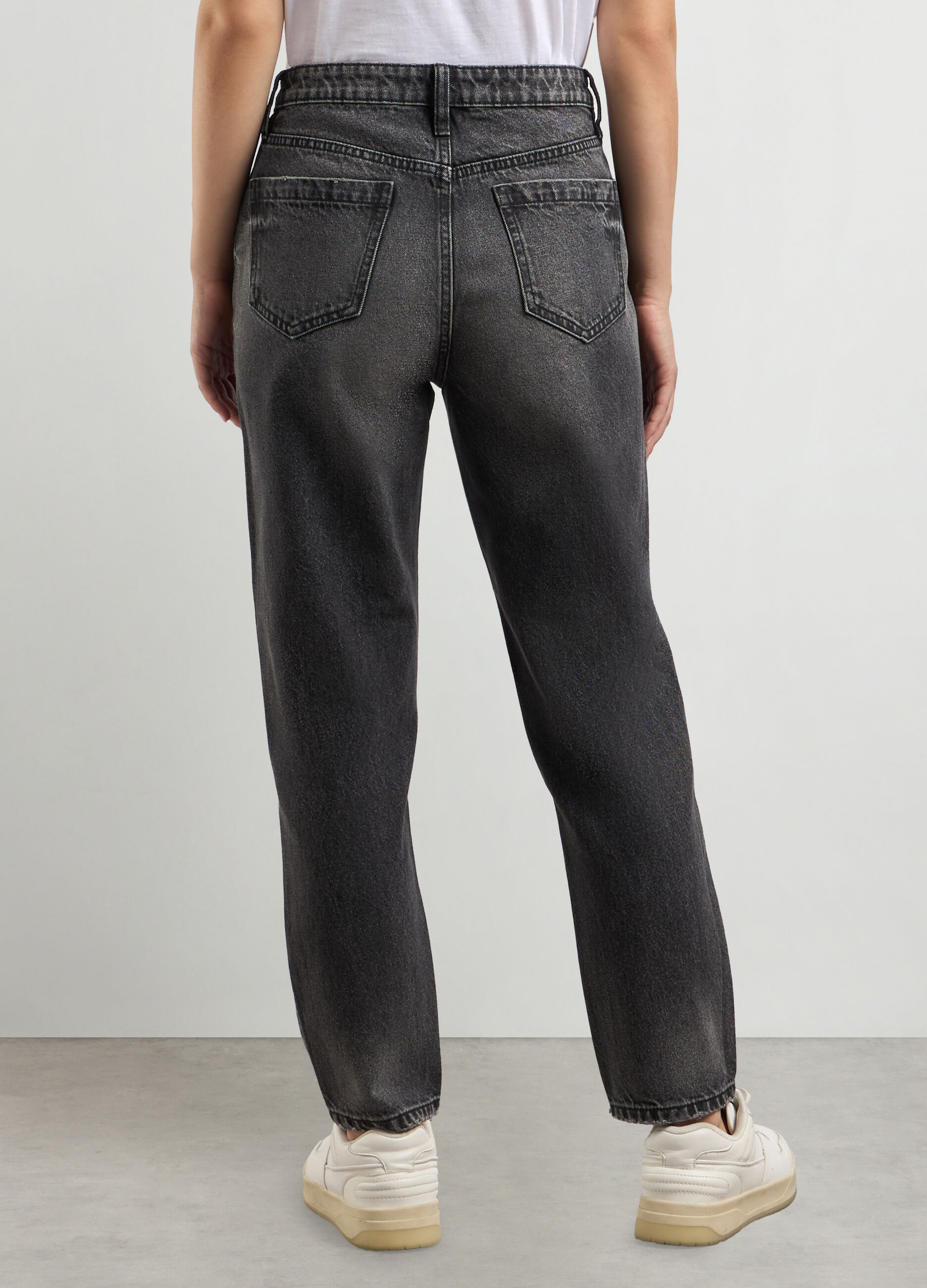 Pantaloni in denim di puro cotone mom fit donna_1