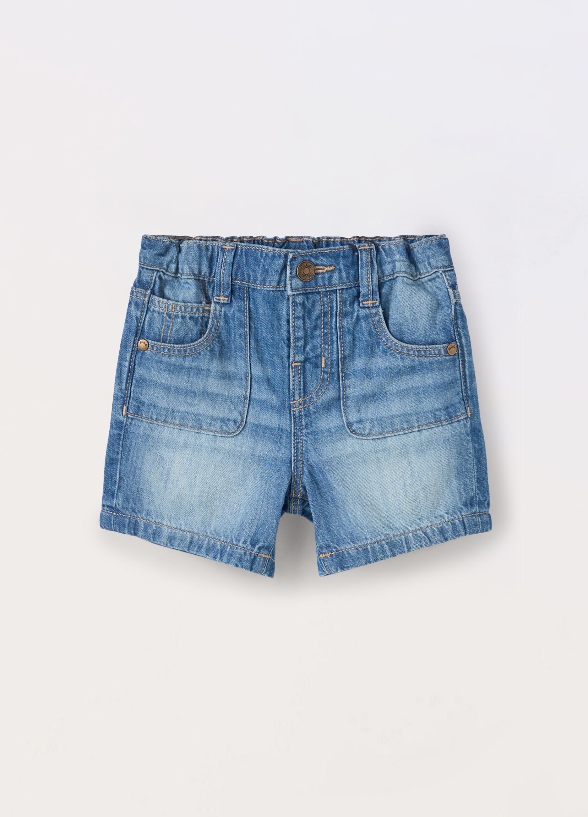 Shorts in denim di puro cotone neonato_0