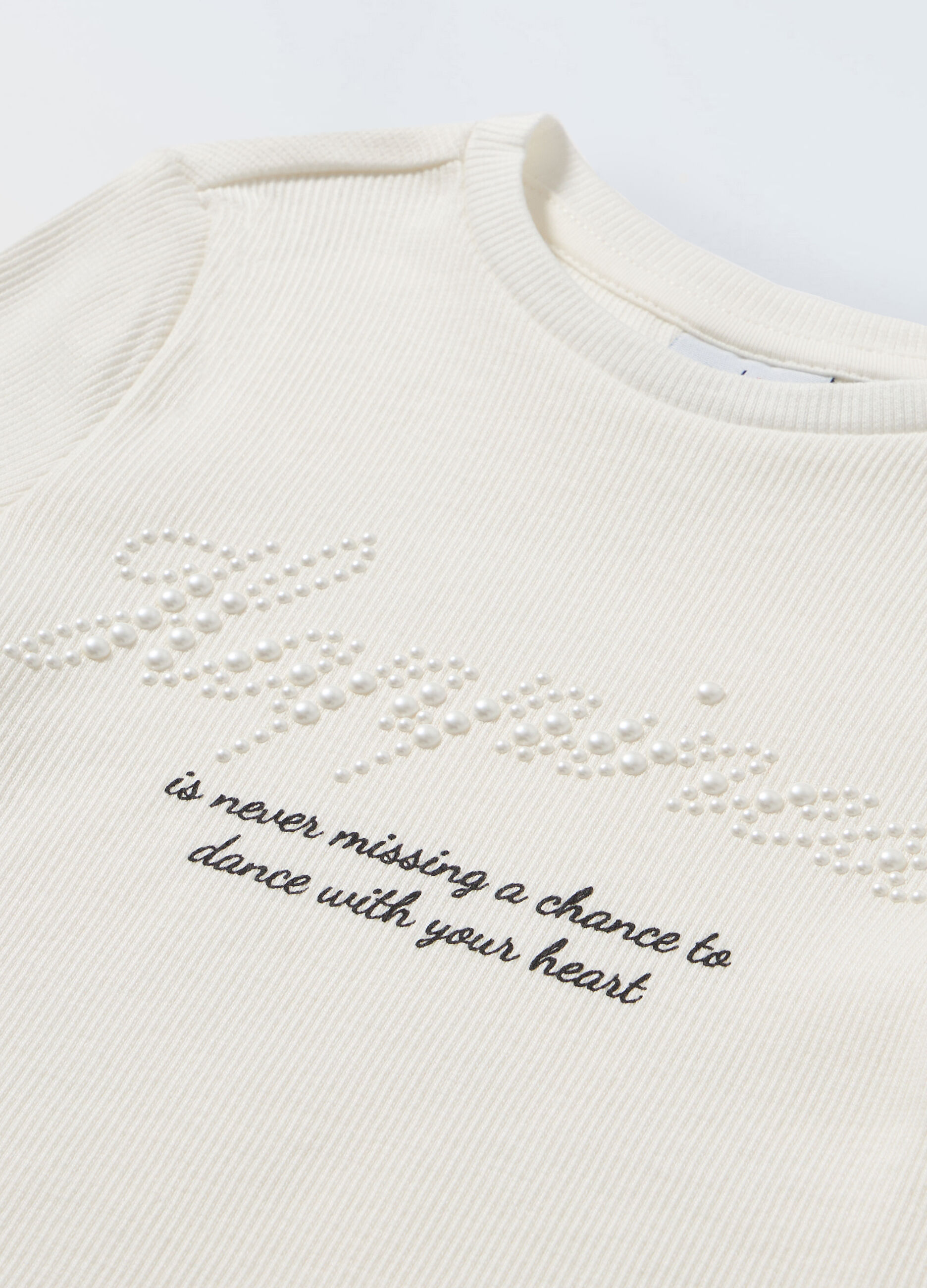 T-shirt in costina di cotone stretch a maniche lunghe bambina_1