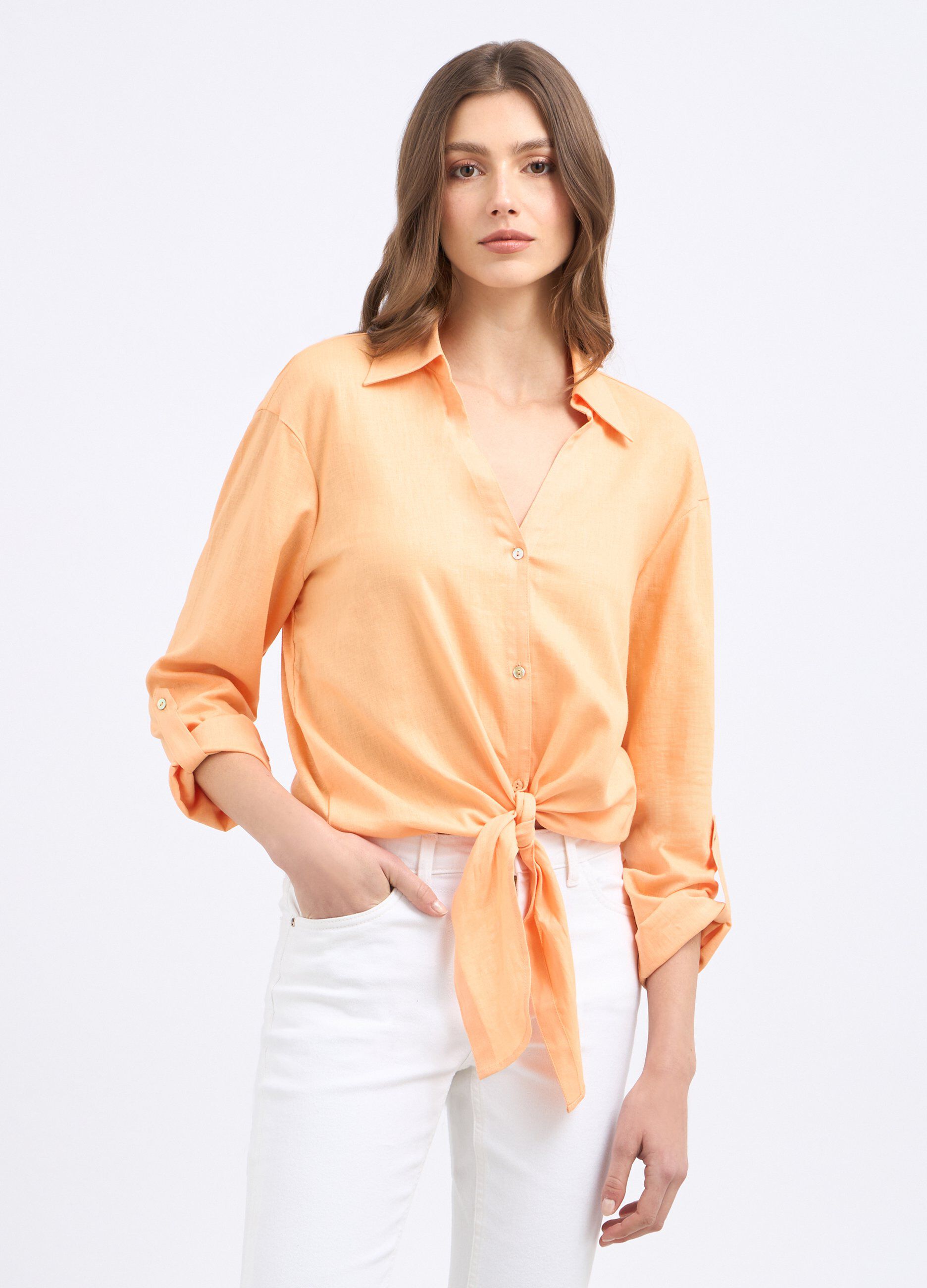 Camicia in misto lino donna_0