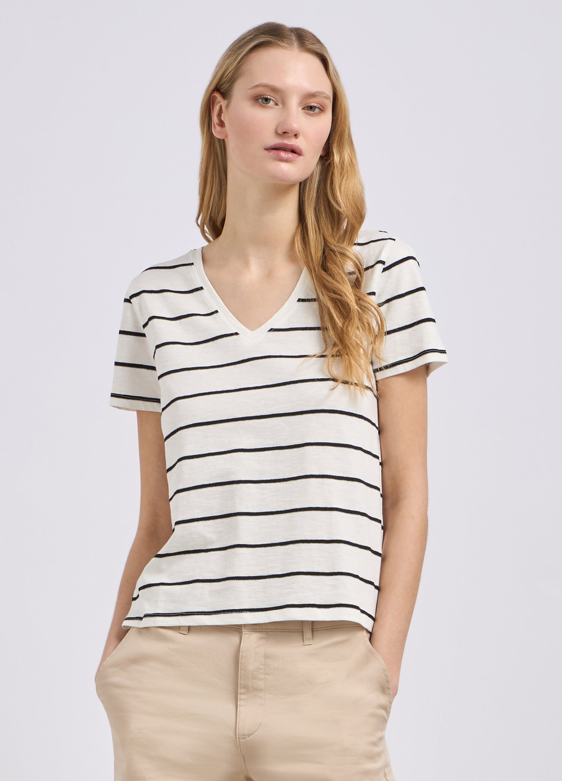 T-shirt rigata in puro cotone donna_0