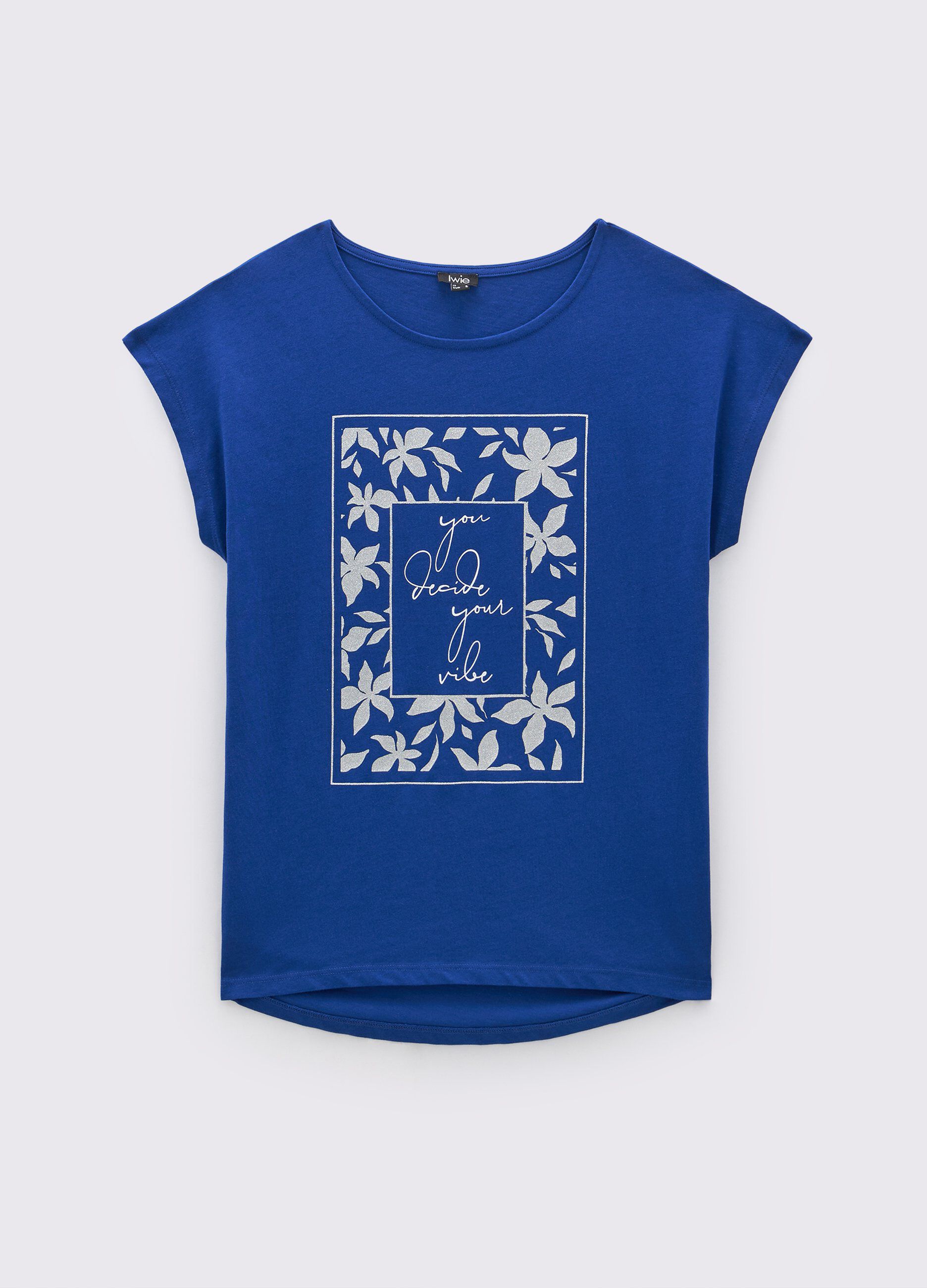 T-shirt in puro cotone con stampa glitter donna_0