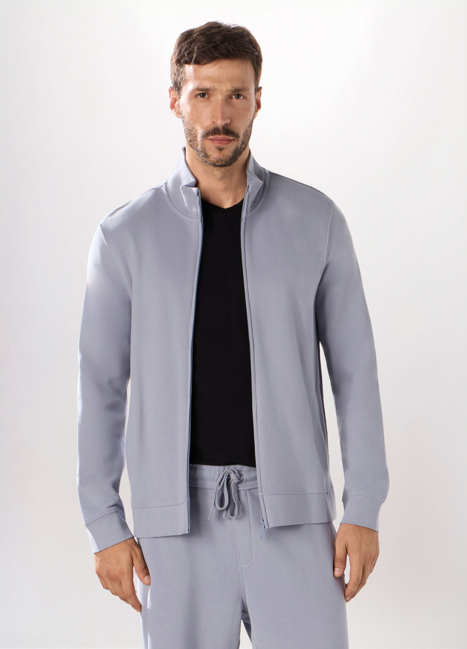 Felpa slim con zip in puro cotone uomo_0