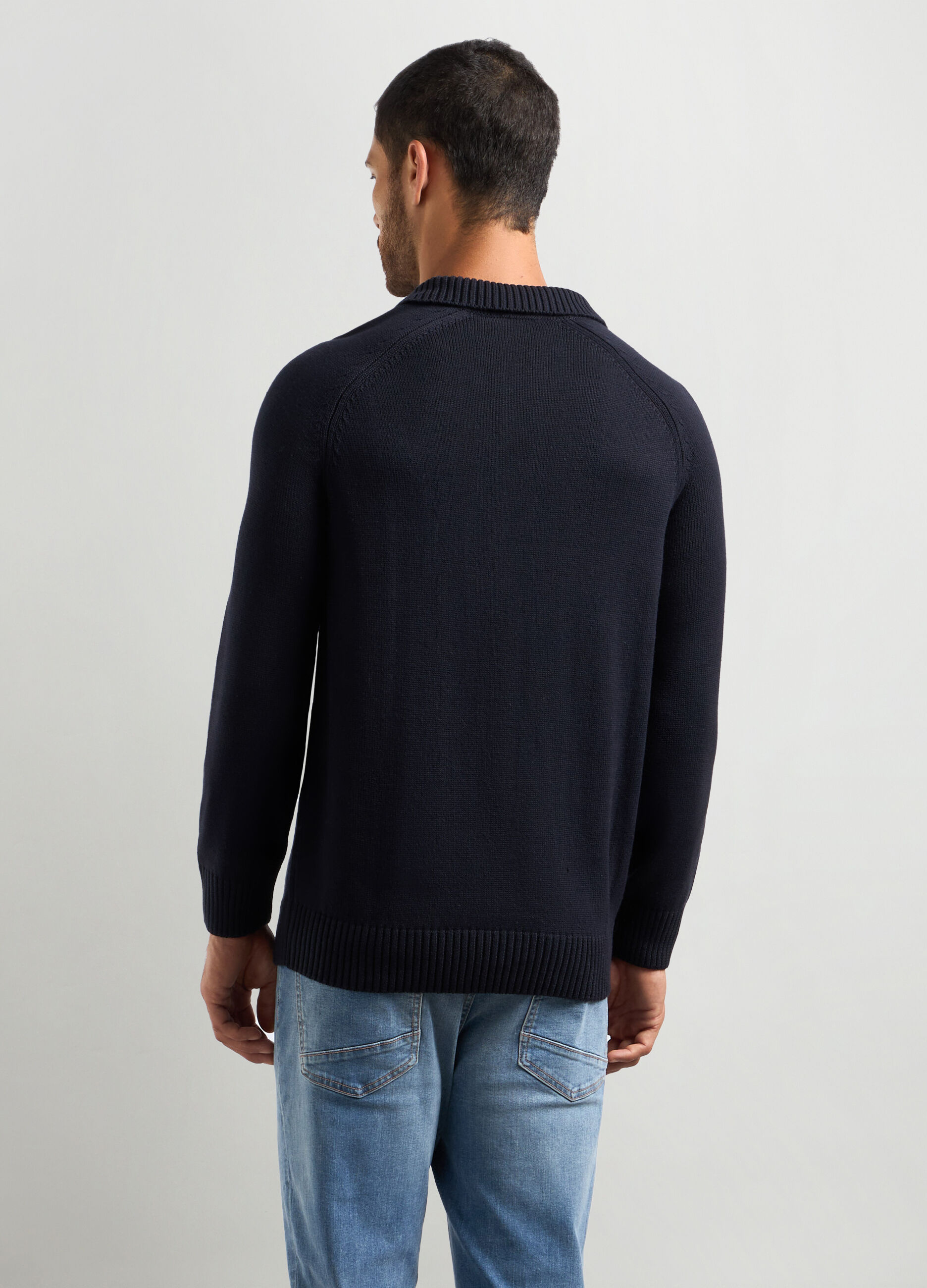 Maglione colletto polo in misto cotone uomo_1