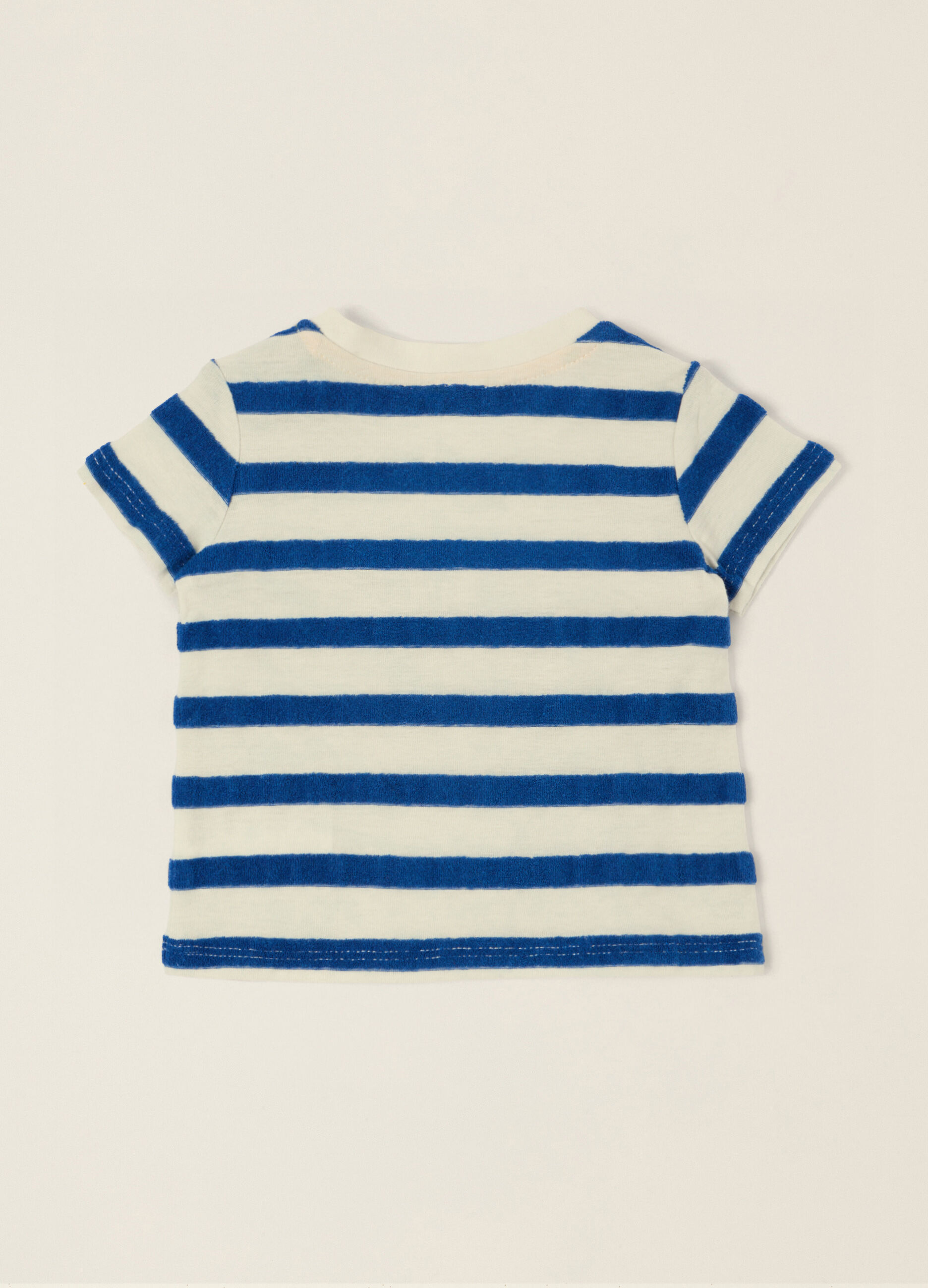 T-shirt a righe blu in misto cotone_1