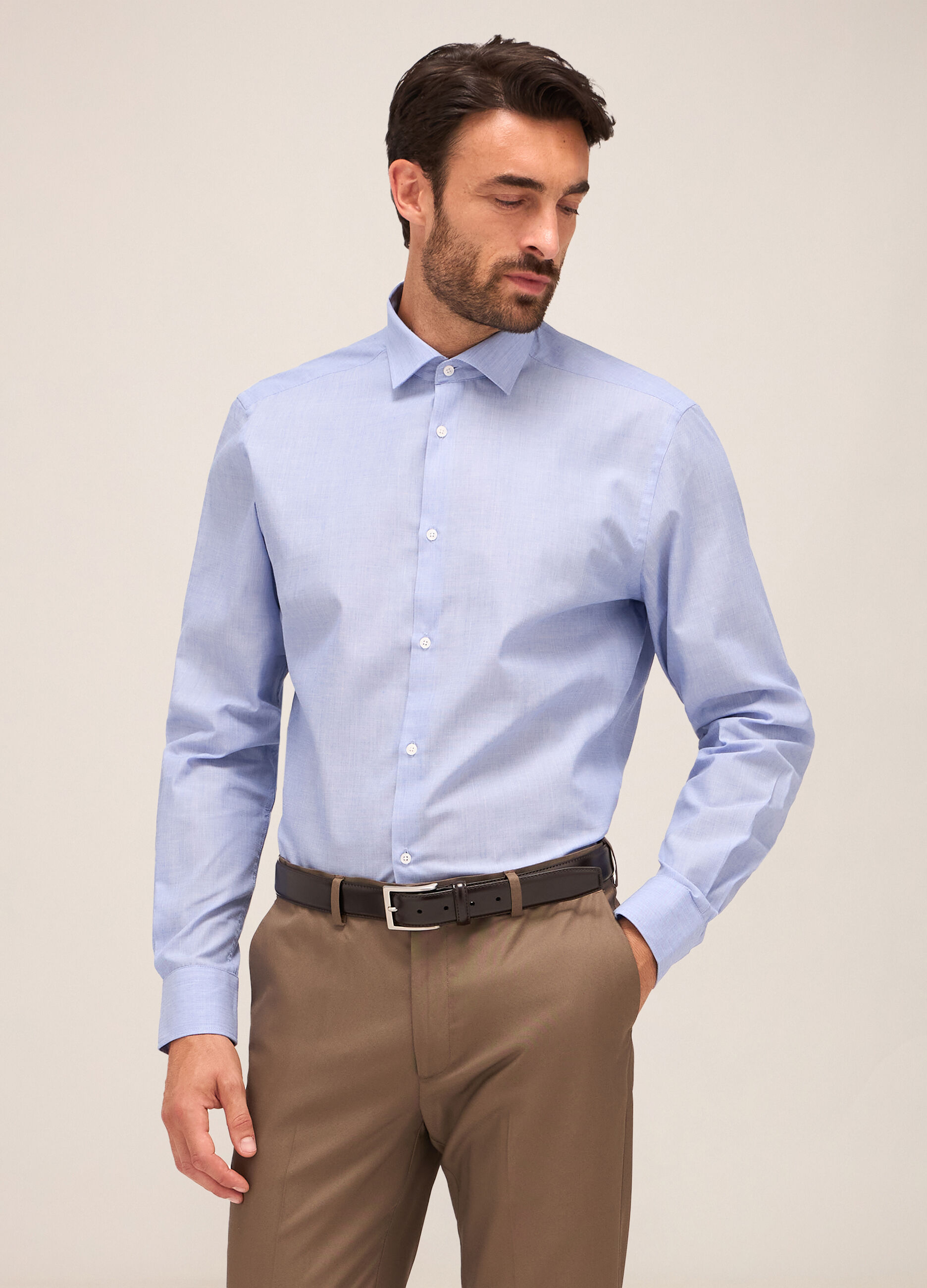 Camicia regular fit colletto francese in misto cotone uomo_0