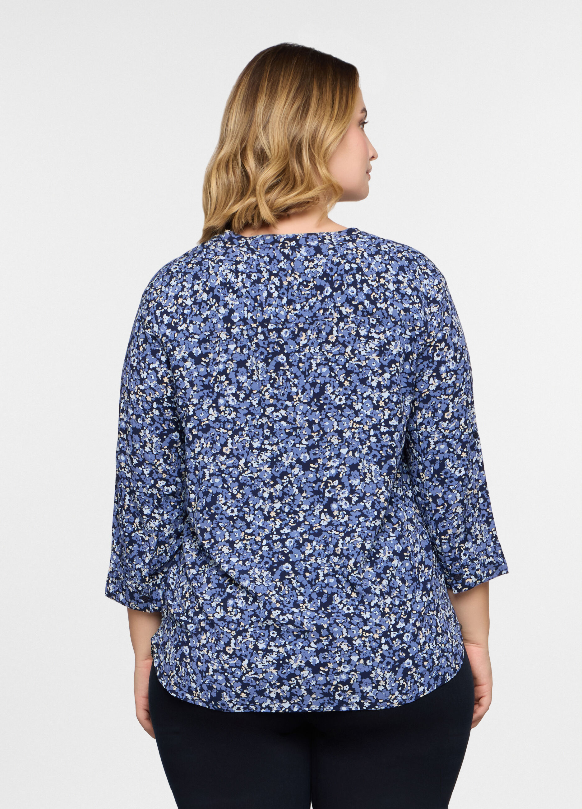 Blusa regular fit con scollo a V in pura viscosa donna curvy_1