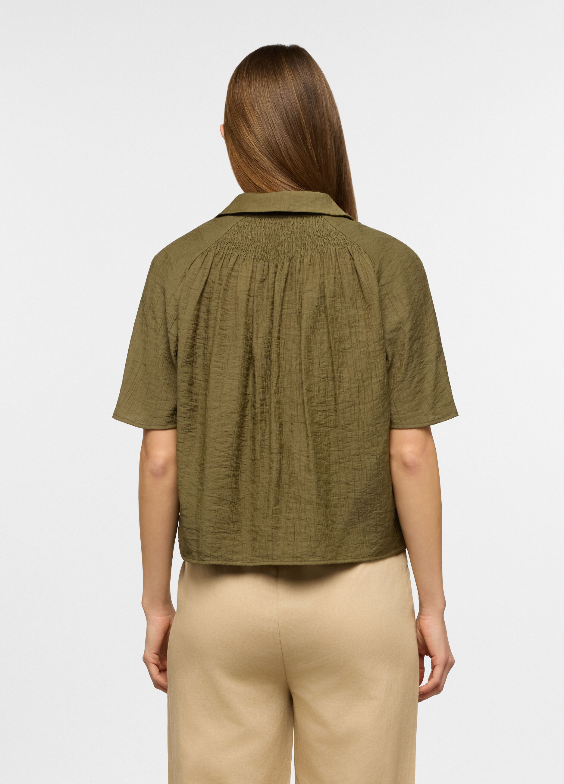 Camicia a maniche corte con colletto classico in misto viscosa donna_1