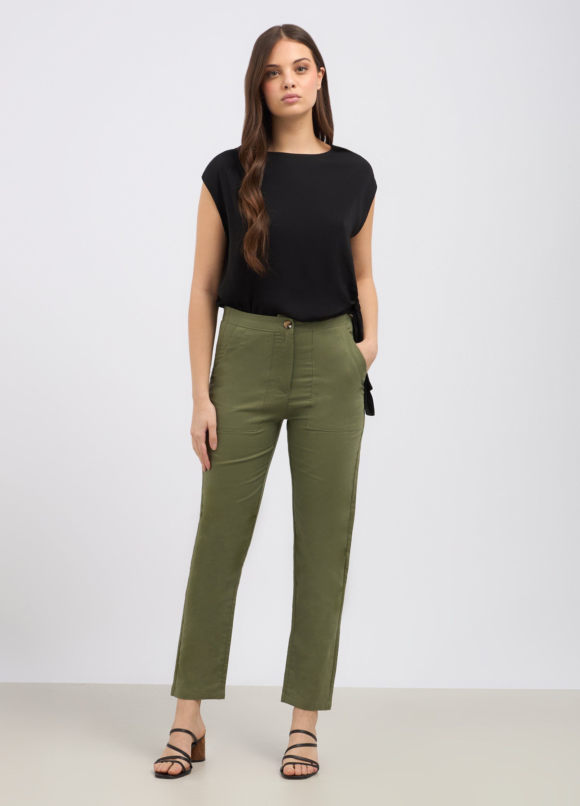 Pantaloni in misto lino donna_0
