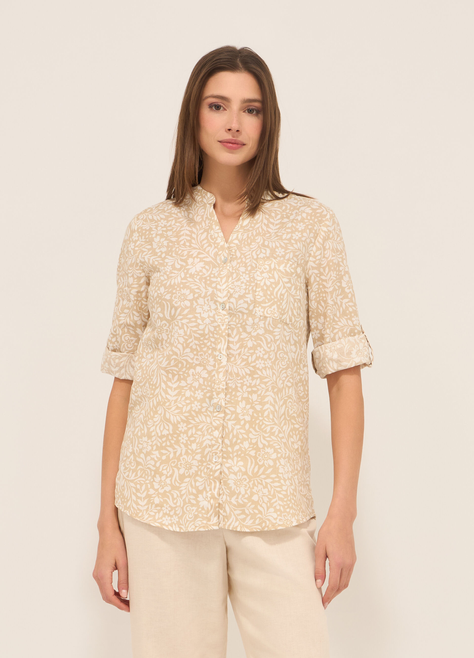 Camicia misto lino con stampa donna_0