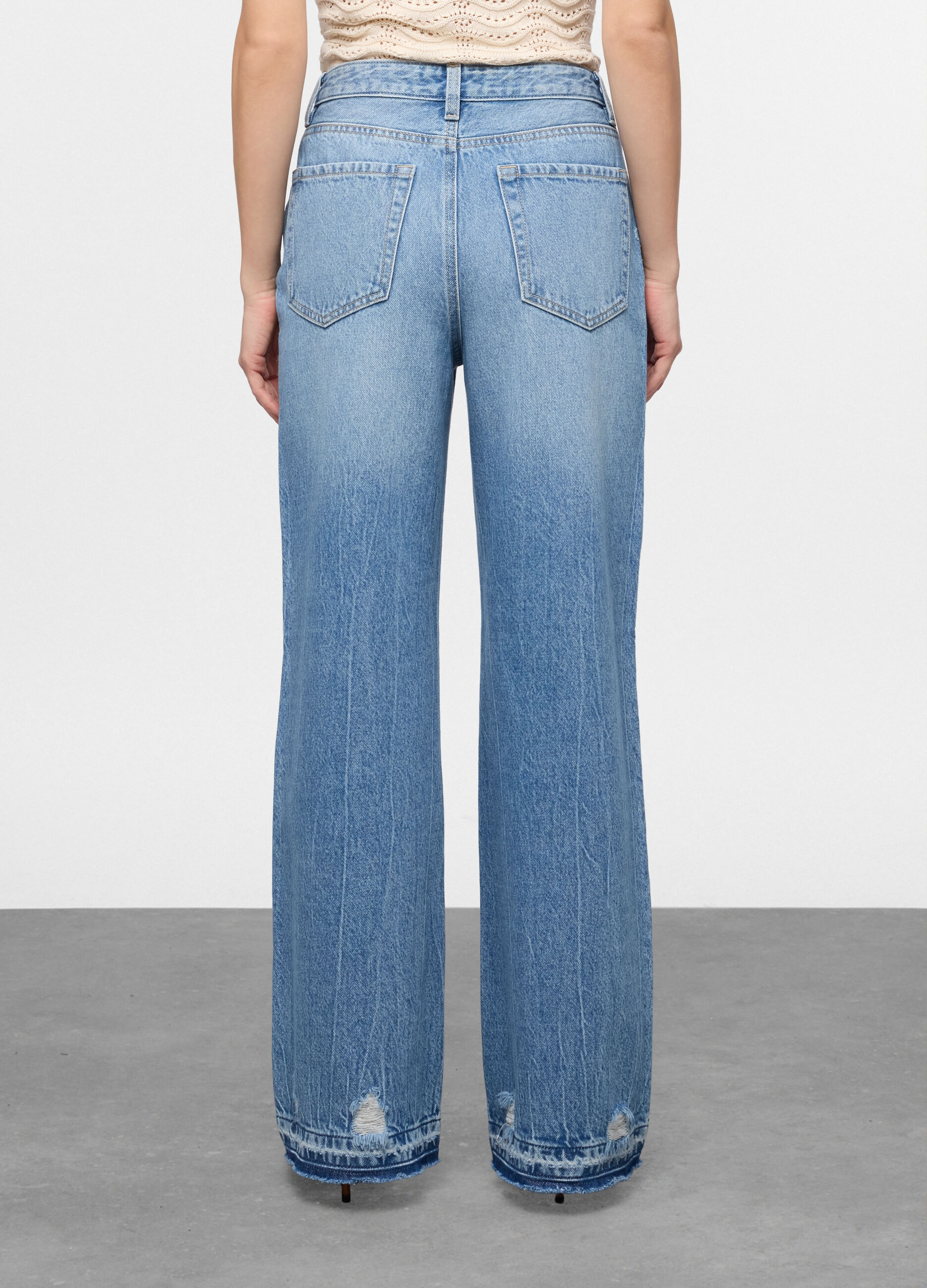 Pantaloni straight fit in denim di puro cotone donna_1