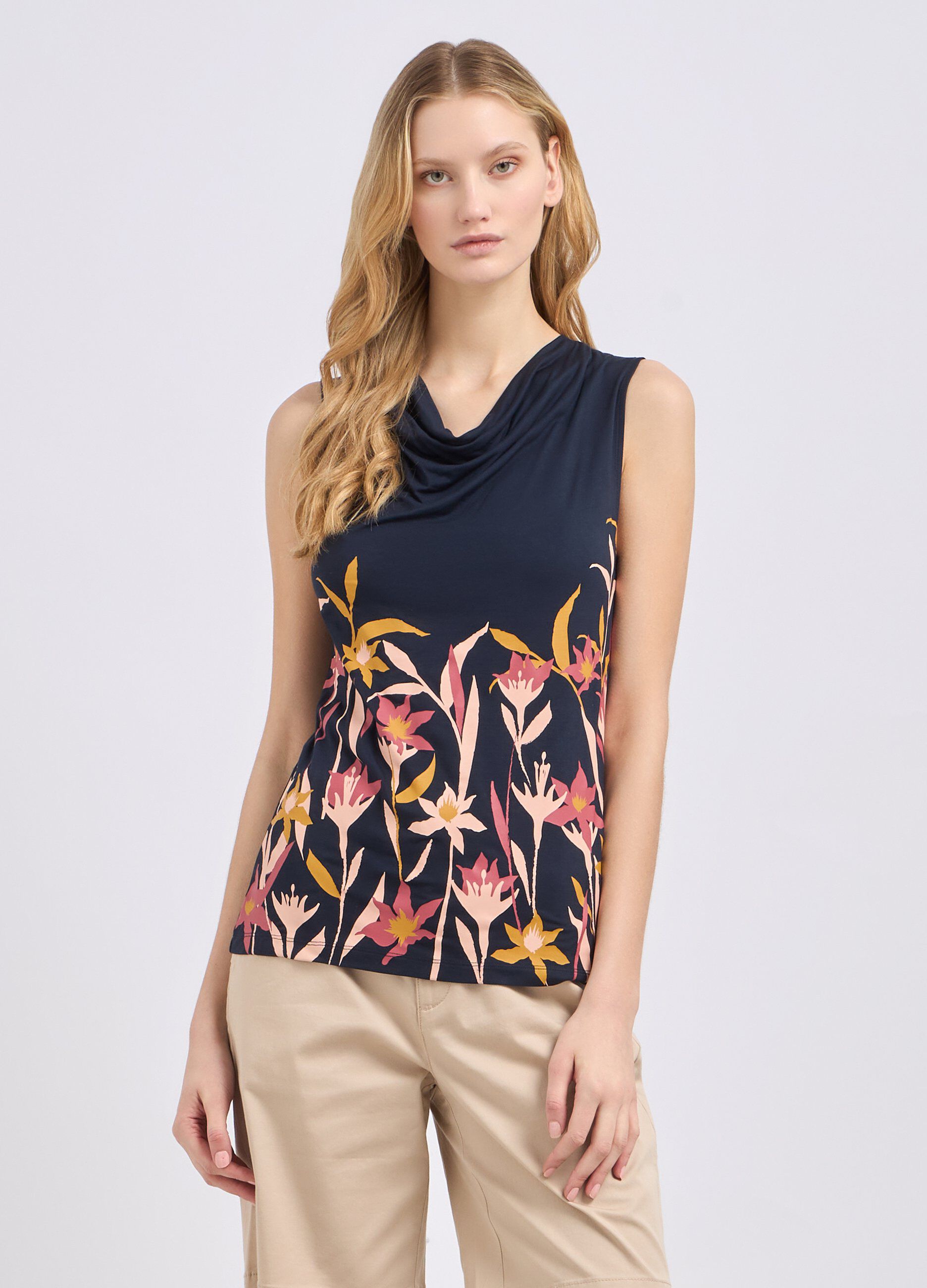 Top smanicato con stampa donna_0