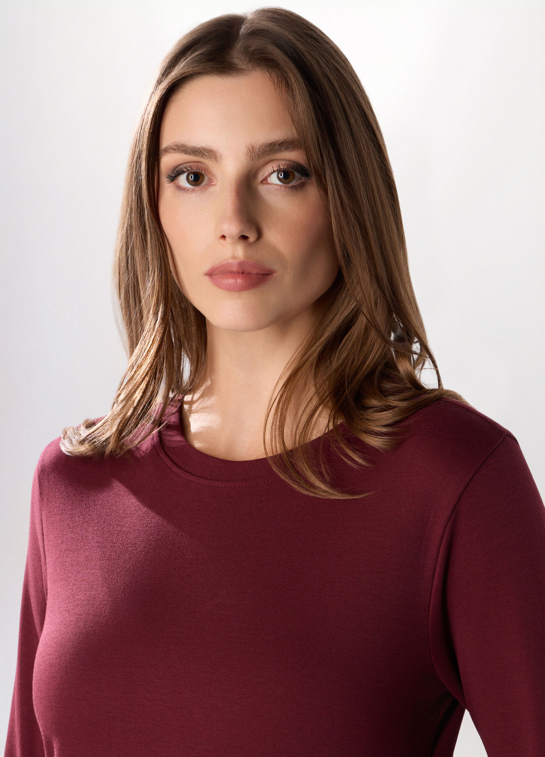 T-shirt a manica lunga in interlock di puro cotone donna_2