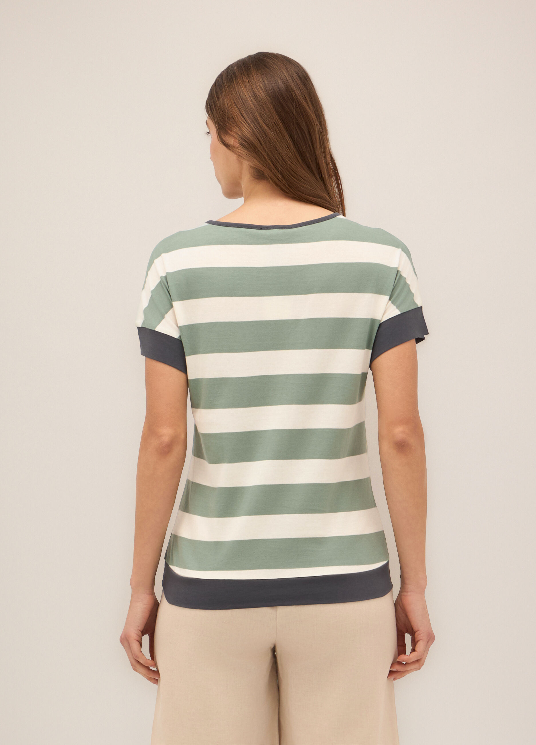 T-shirt a righe in puro cotone donna