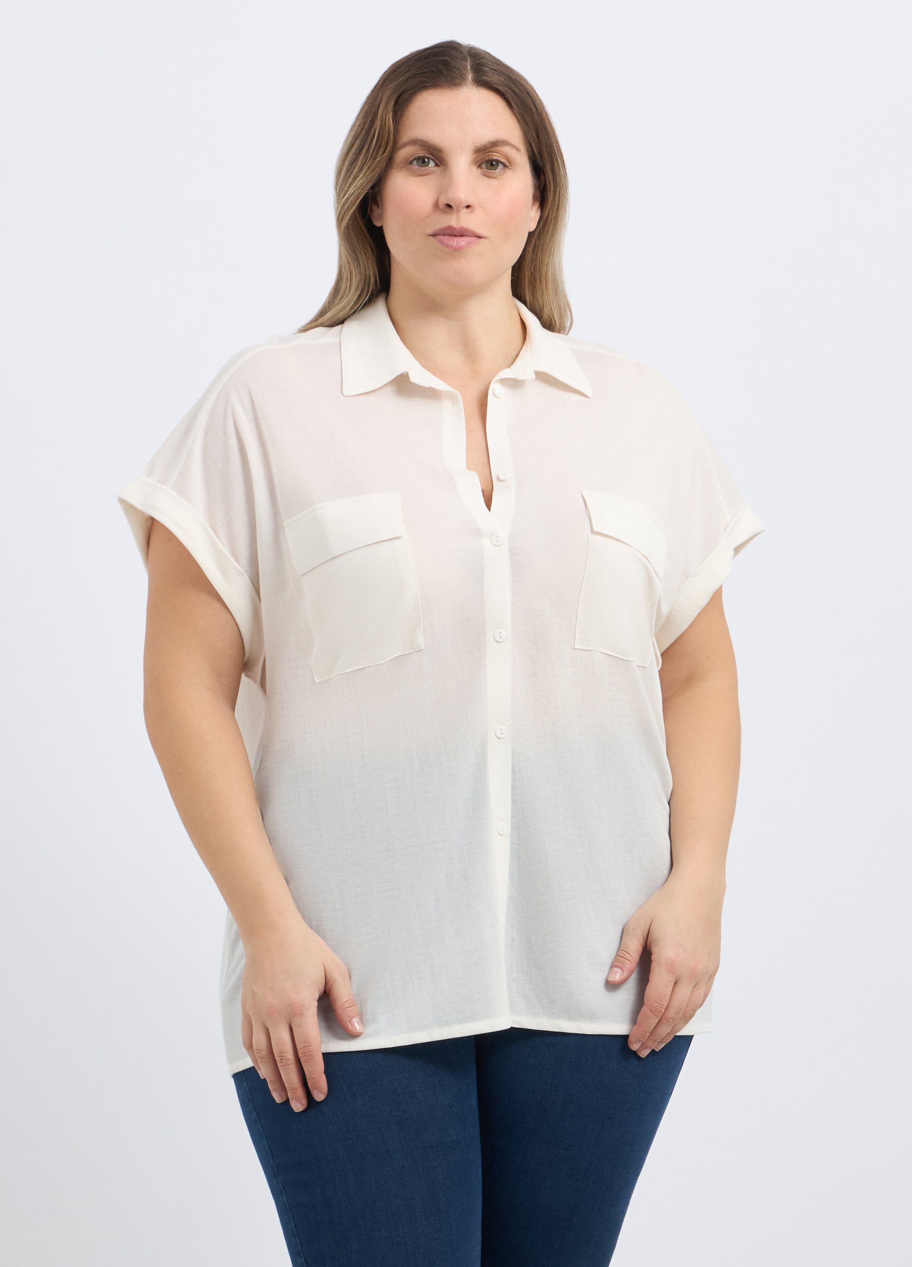 Camicia in misto viscosa piquet donna curvy_0
