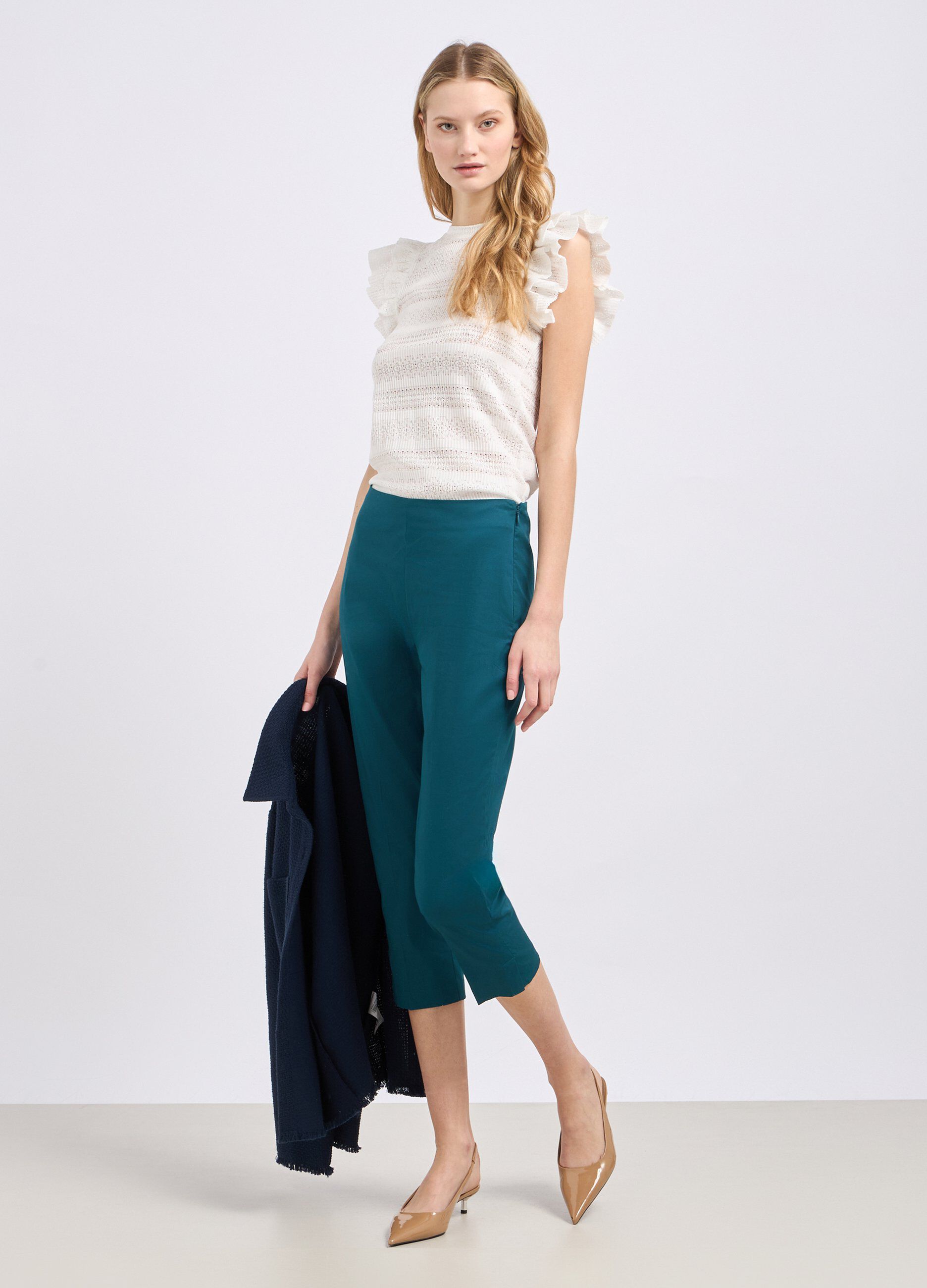 Pantaloni capri in cotone stretch donna_0