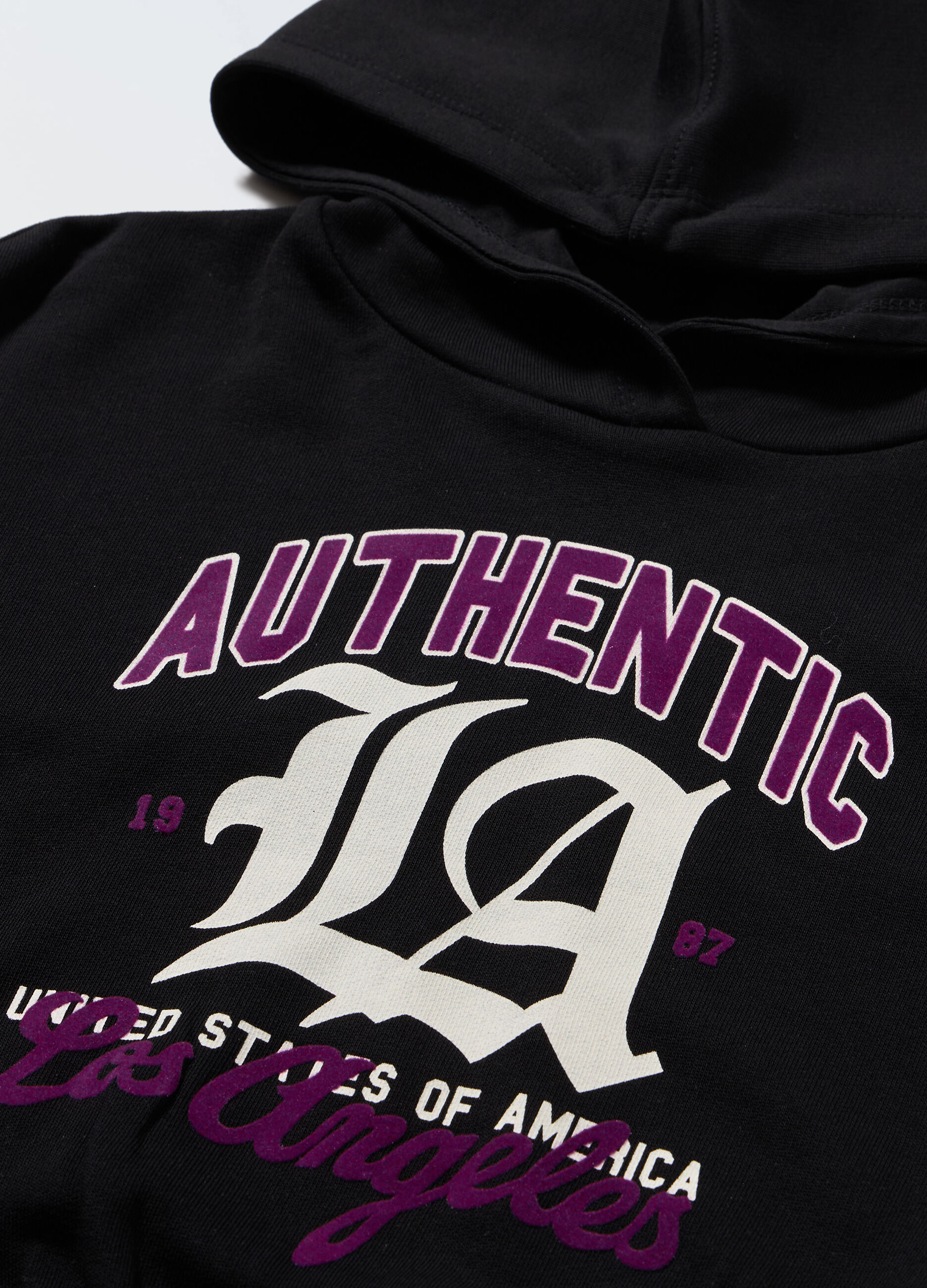 Felpa cropped con cappuccio in puro cotone ragazza_1