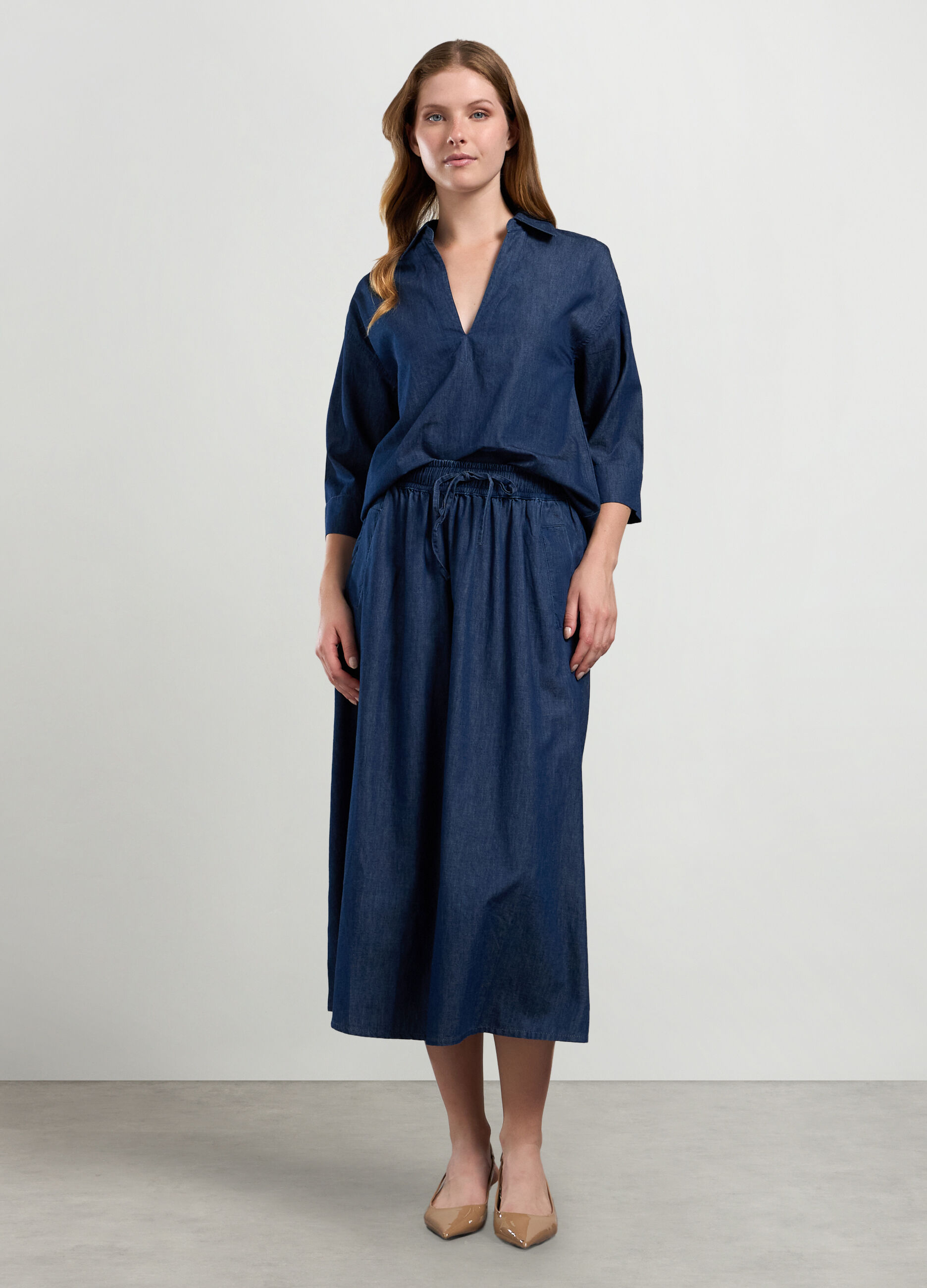 Gonna lunga in denim di puro cotone donna_0