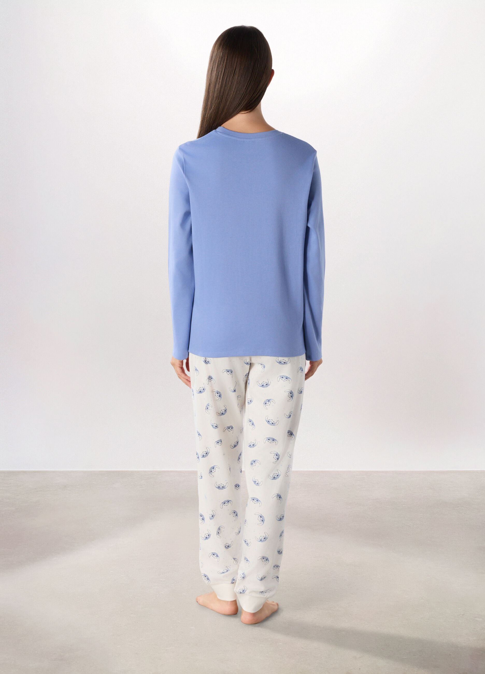 Set pigiama lungo in puro cotone interlock donna_1