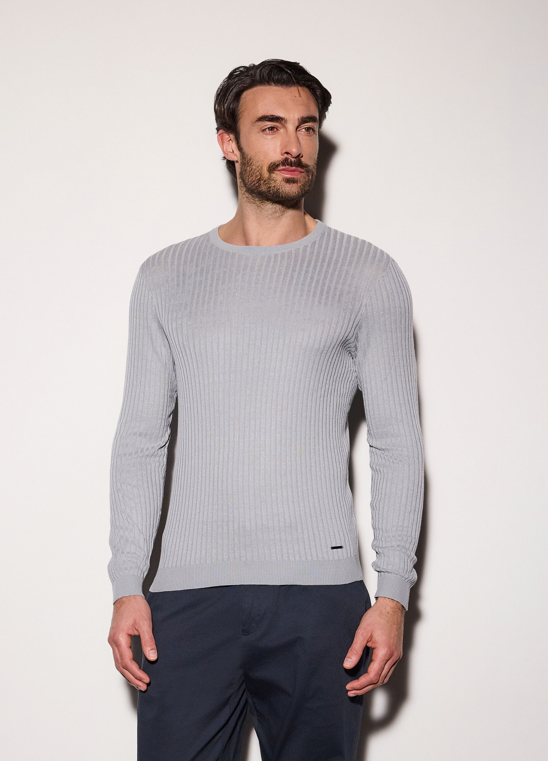 Maglione a costa piatta in cotone e modal uomo_0