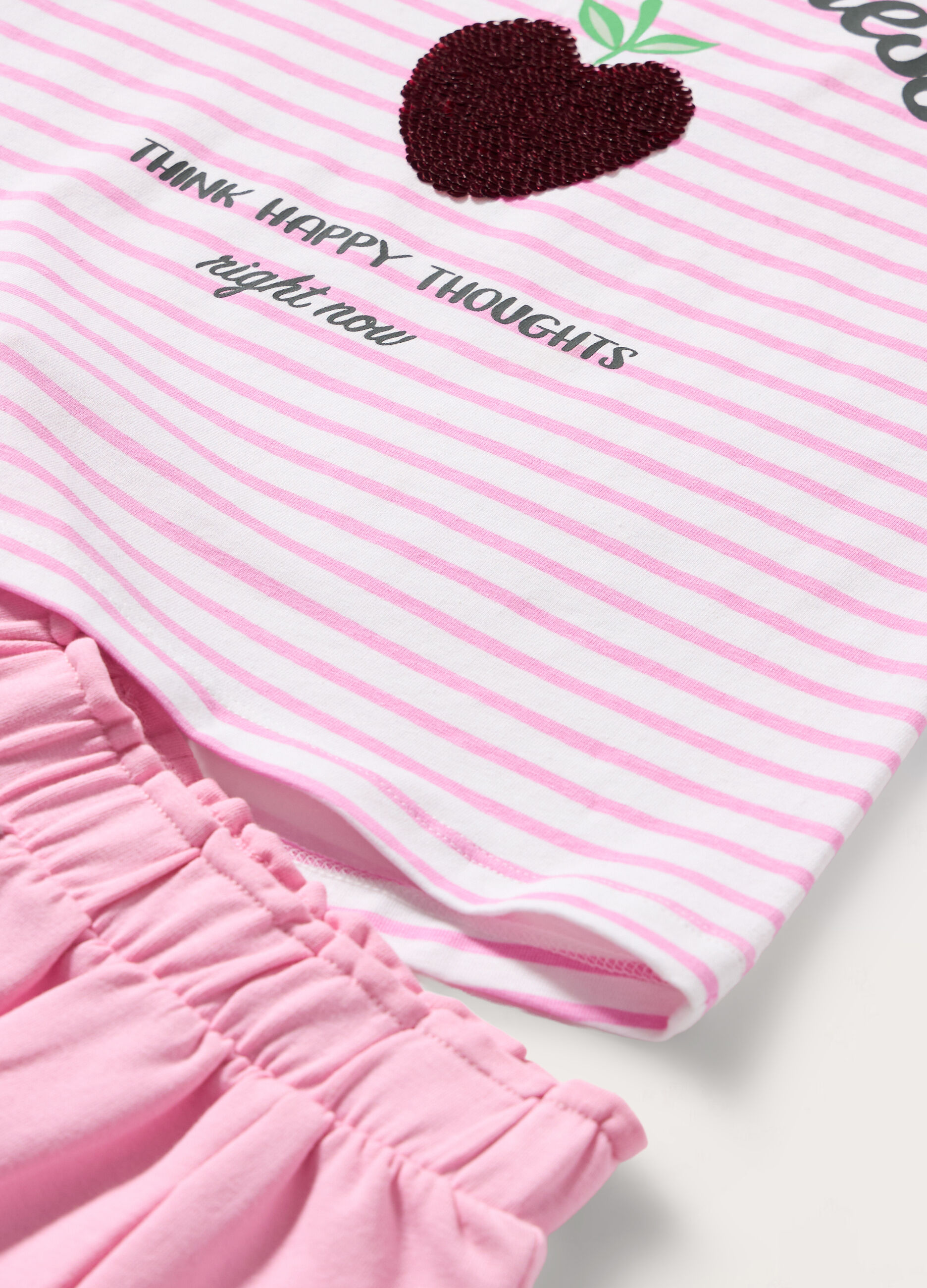 Jogging set corto in cotone stretch con paillettes bambina_1