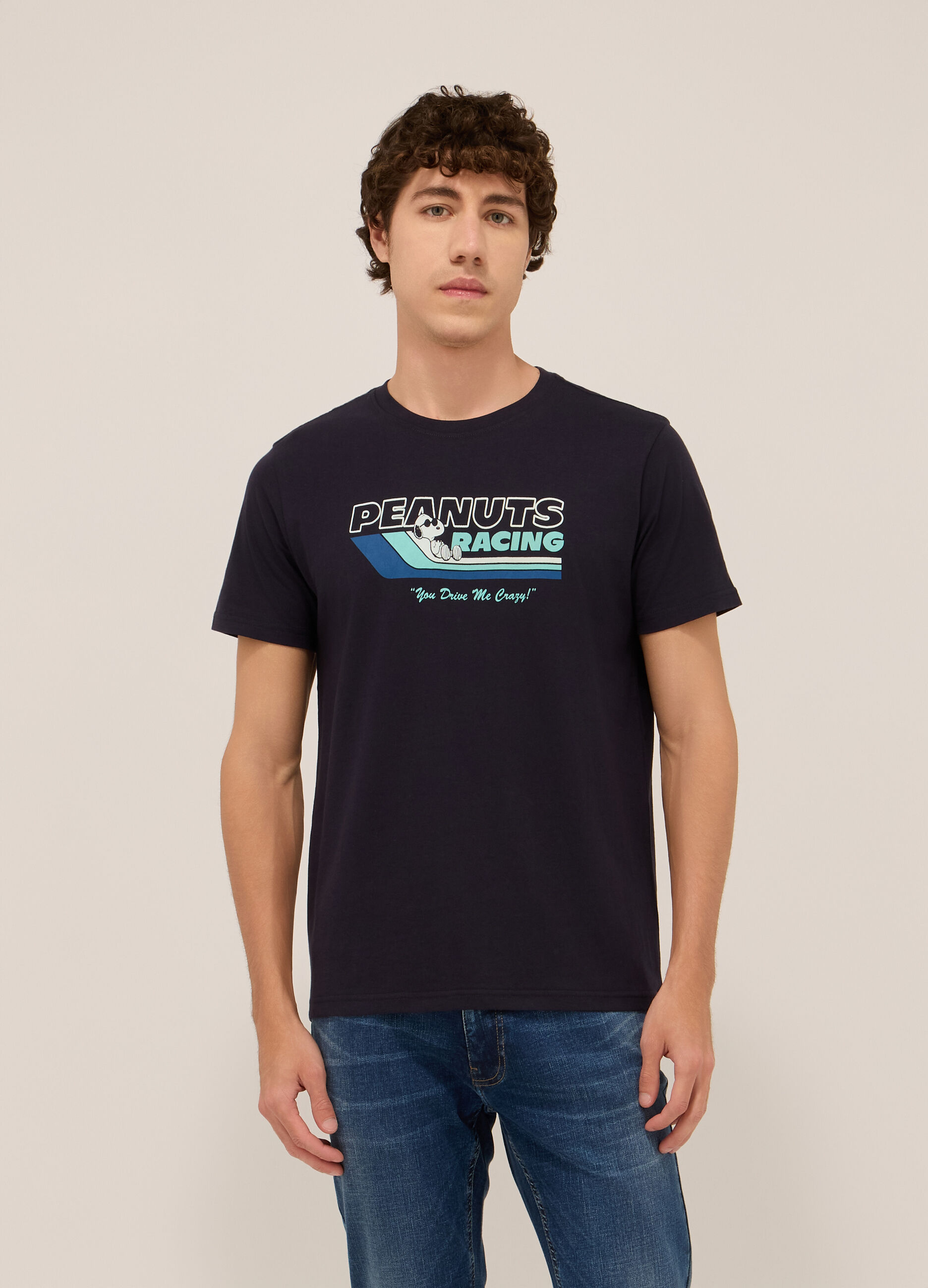 T-shirt in jersey di cotone con stampa Snoopy uomo_0