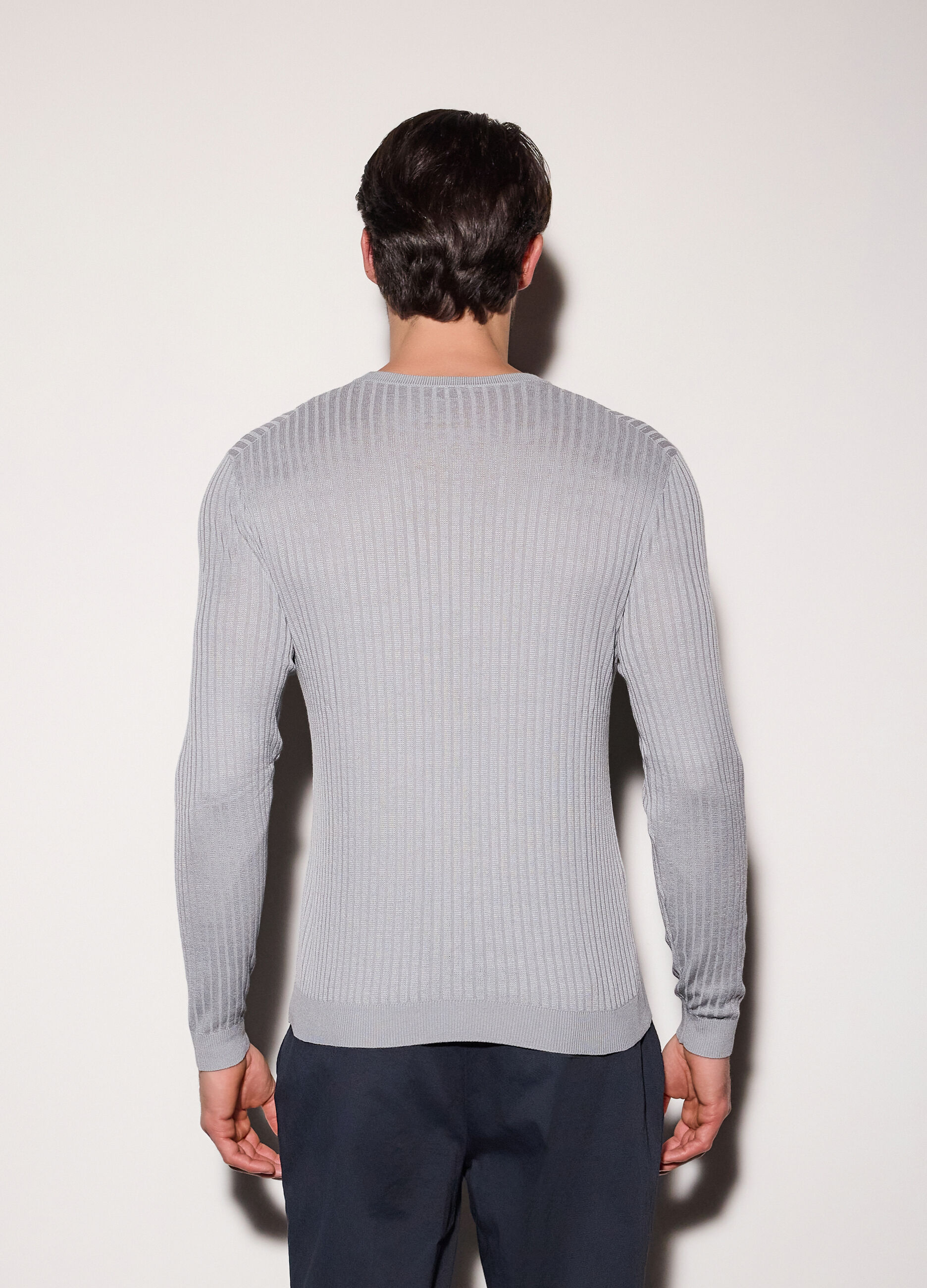 Maglione a costa piatta in cotone e modal uomo_1