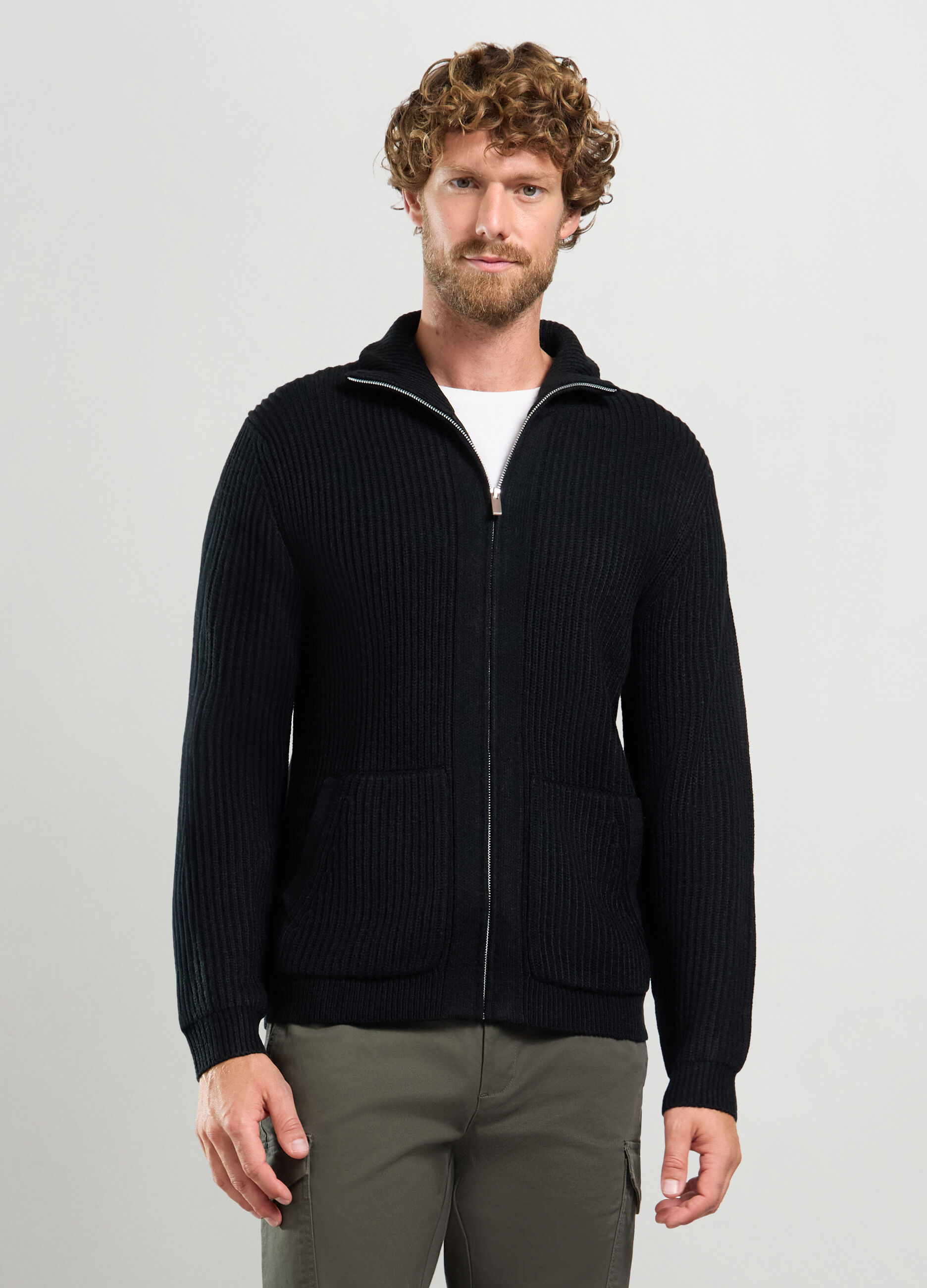 Maglione lupetto ful zip a costa inglese uomo_0