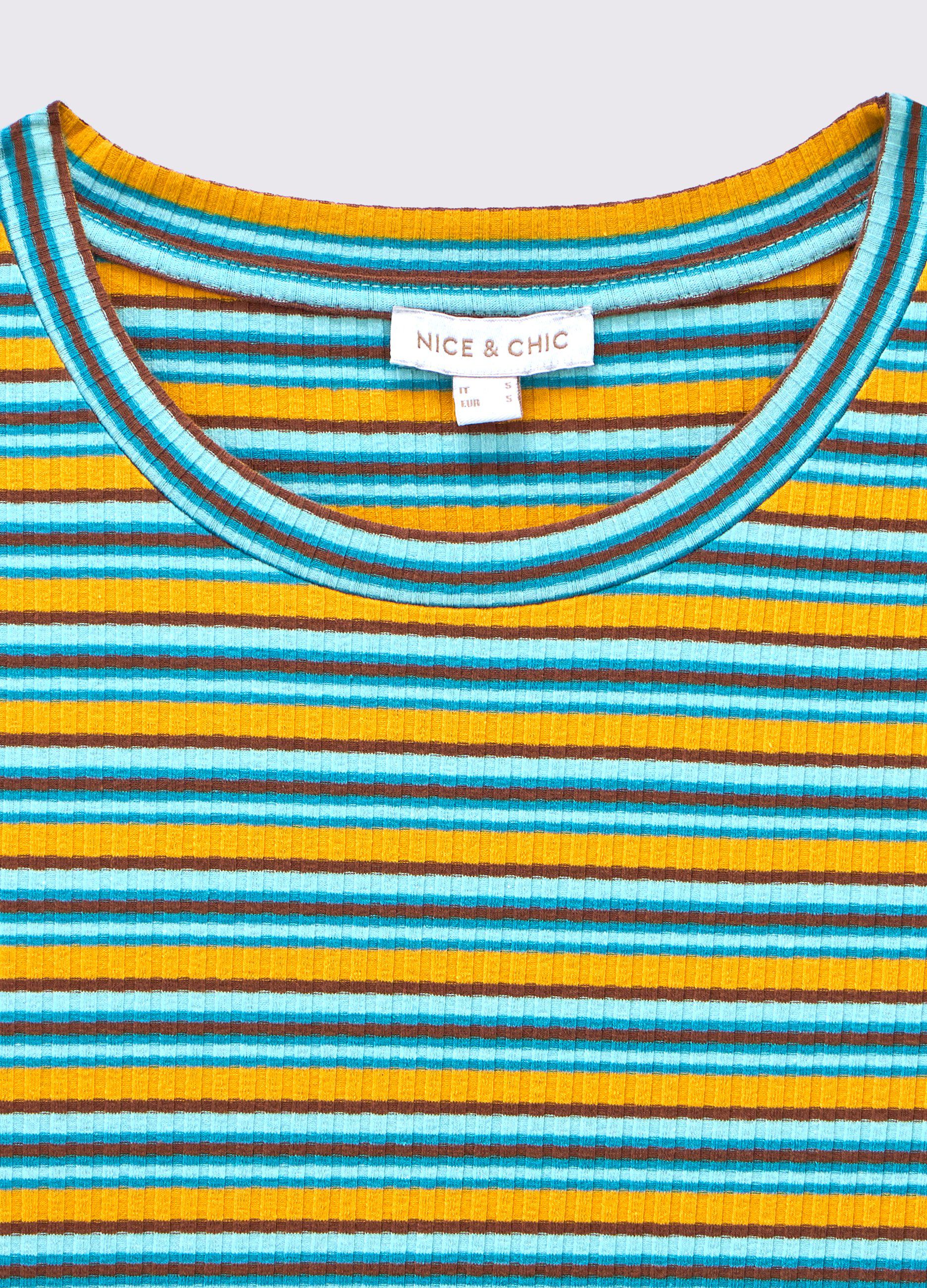 T-shirt in costina a righe donna_1