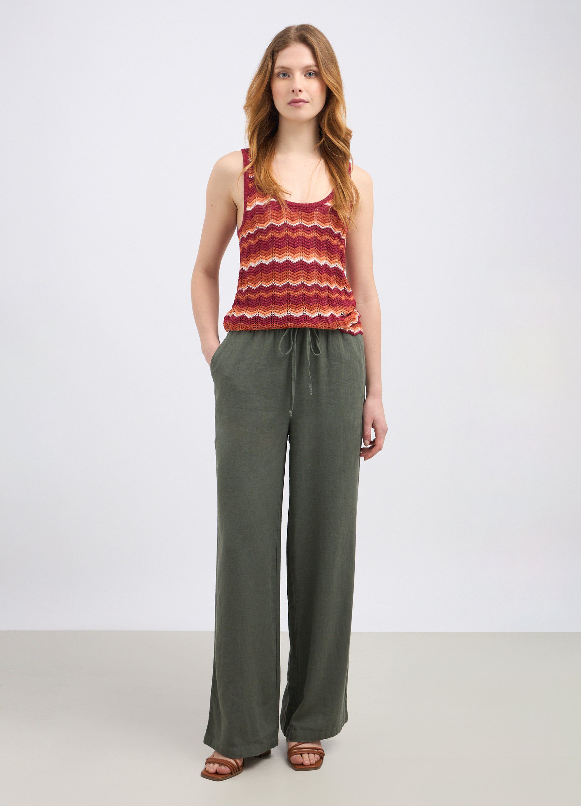 Pantaloni palazzo in misto lino donna_0