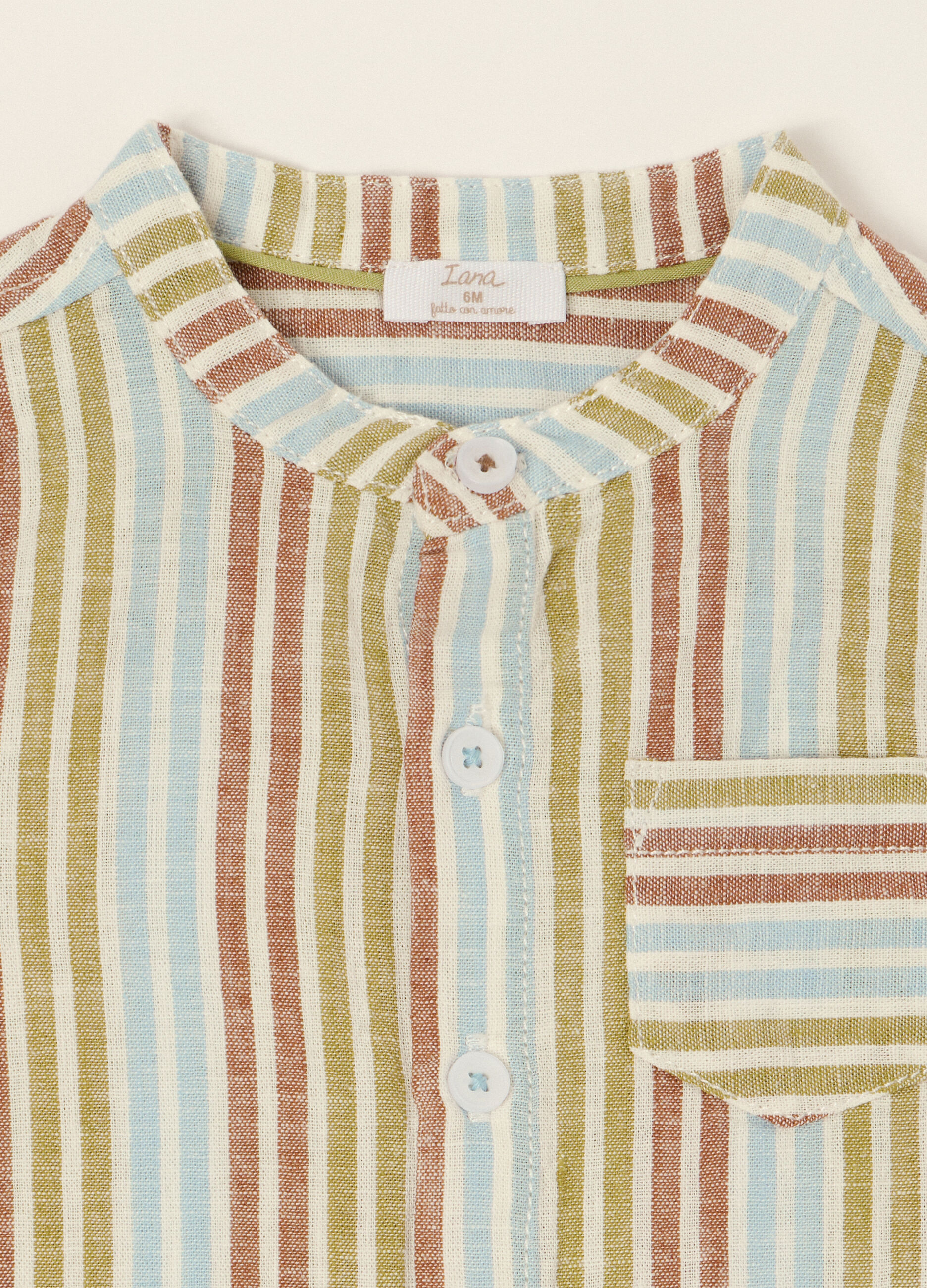Camicia multicolor a righe in misto cotone e lino_2