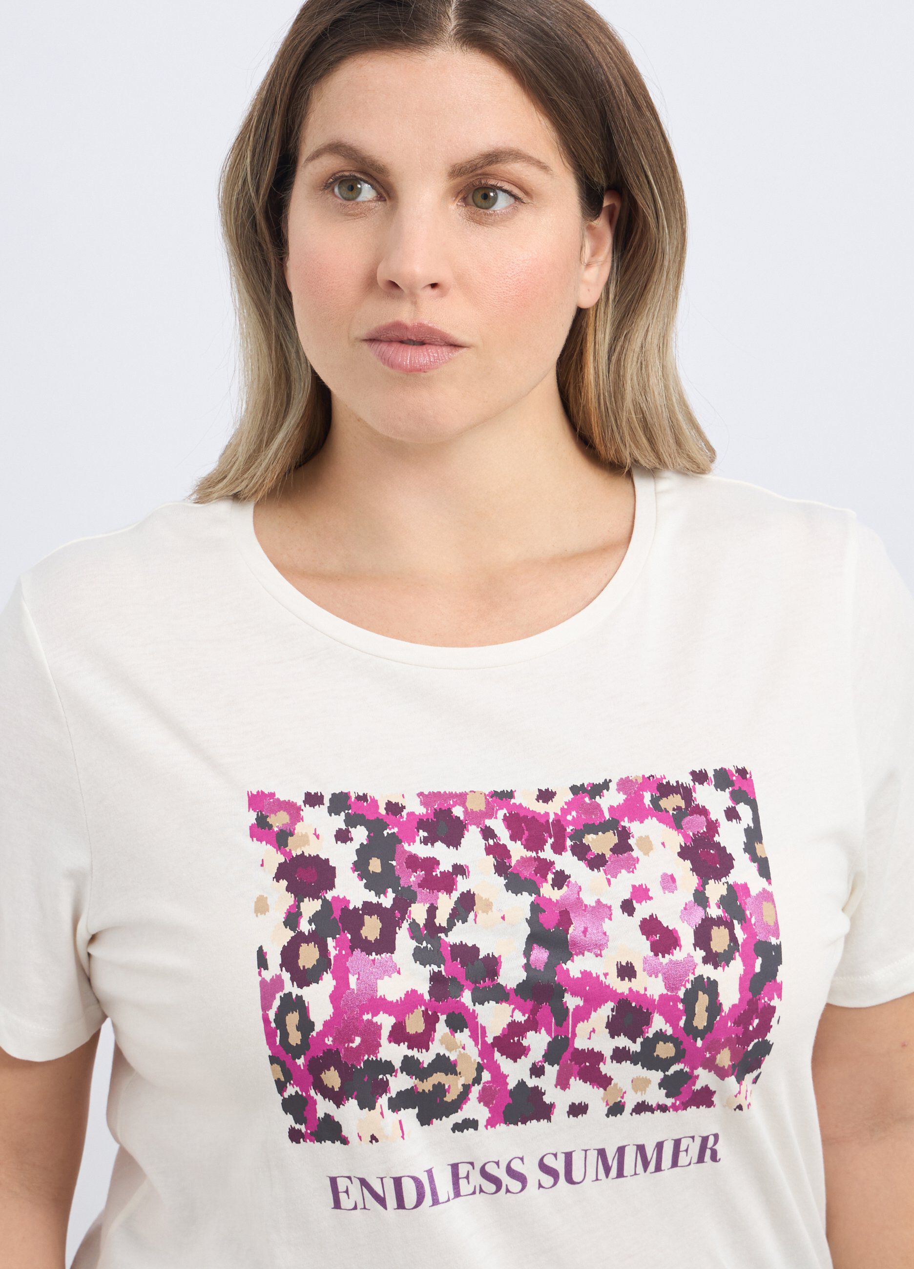 T-shirt in puro cotone con stampa foil donna curvy_2
