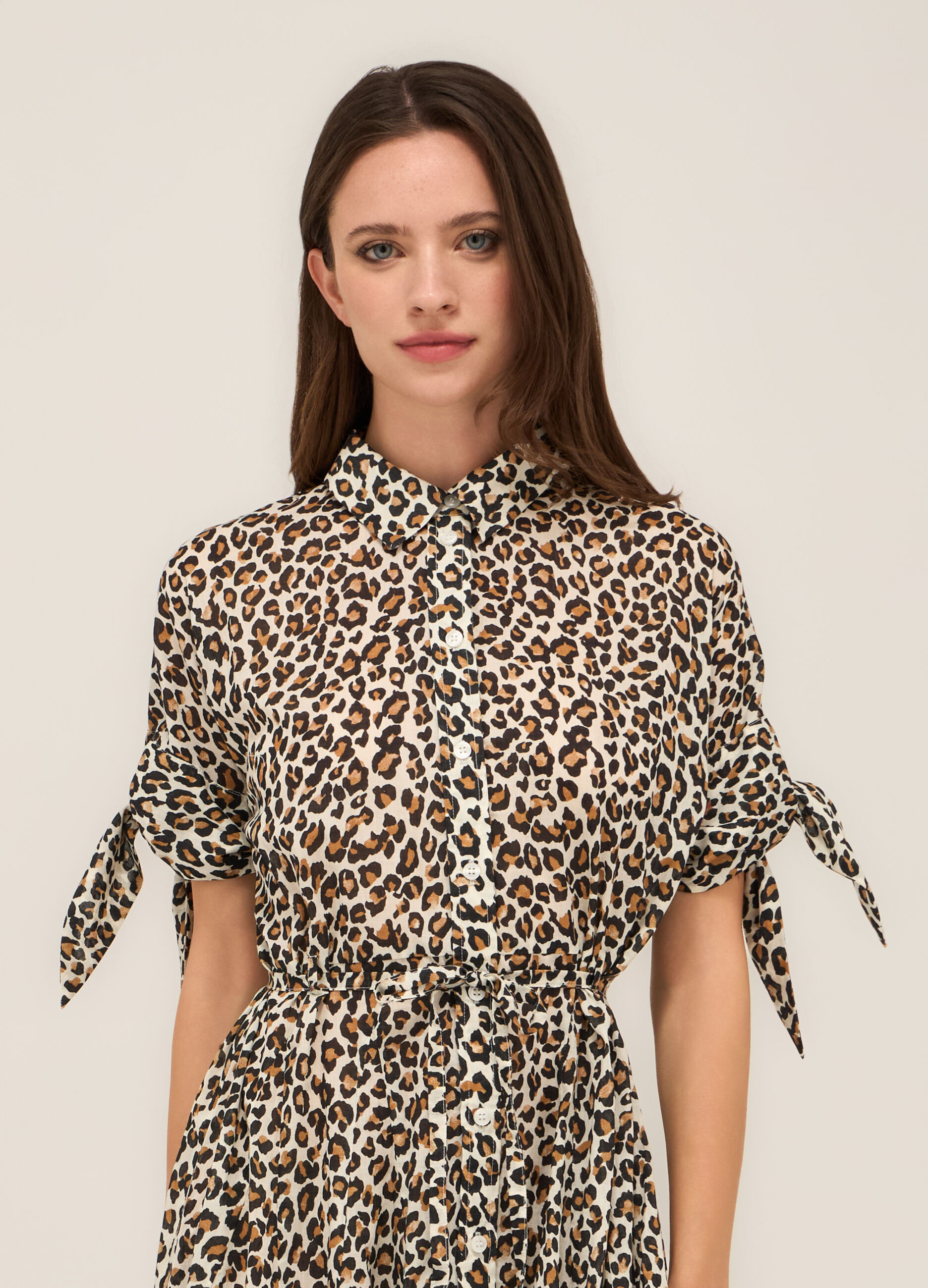 Abito corto animalier in puro cotone voile donna_2