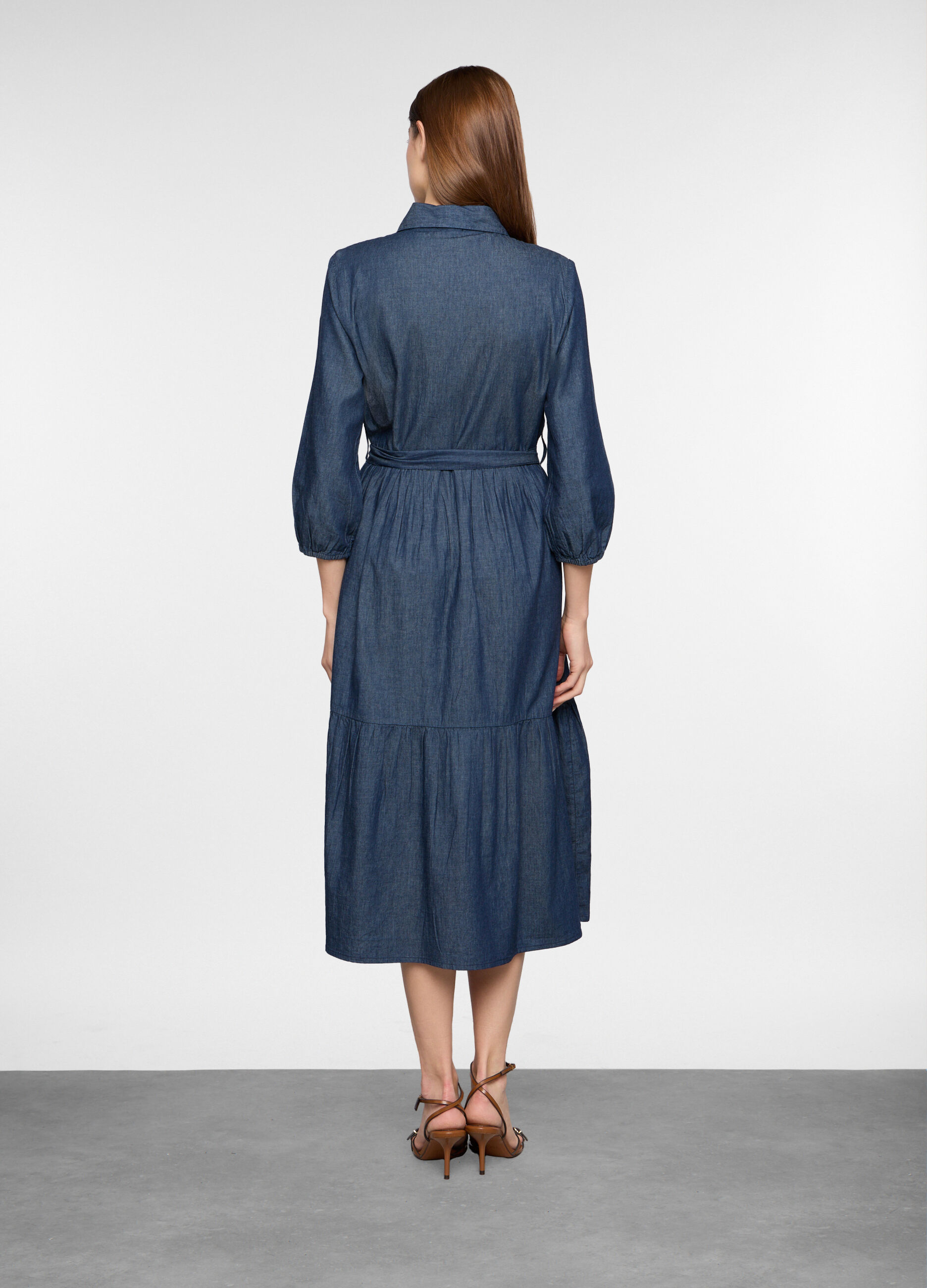 Vestito lungo in chambray di puro cotone donna_1