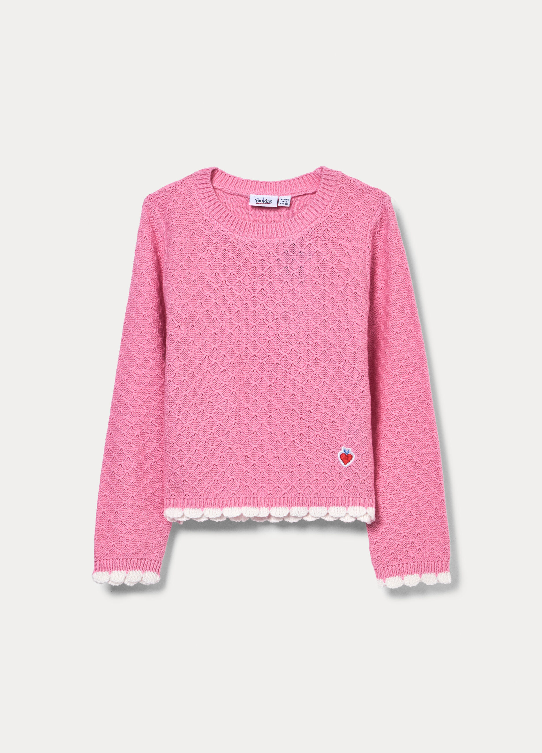 Maglia girocollo operata in puro cotone bambina_0