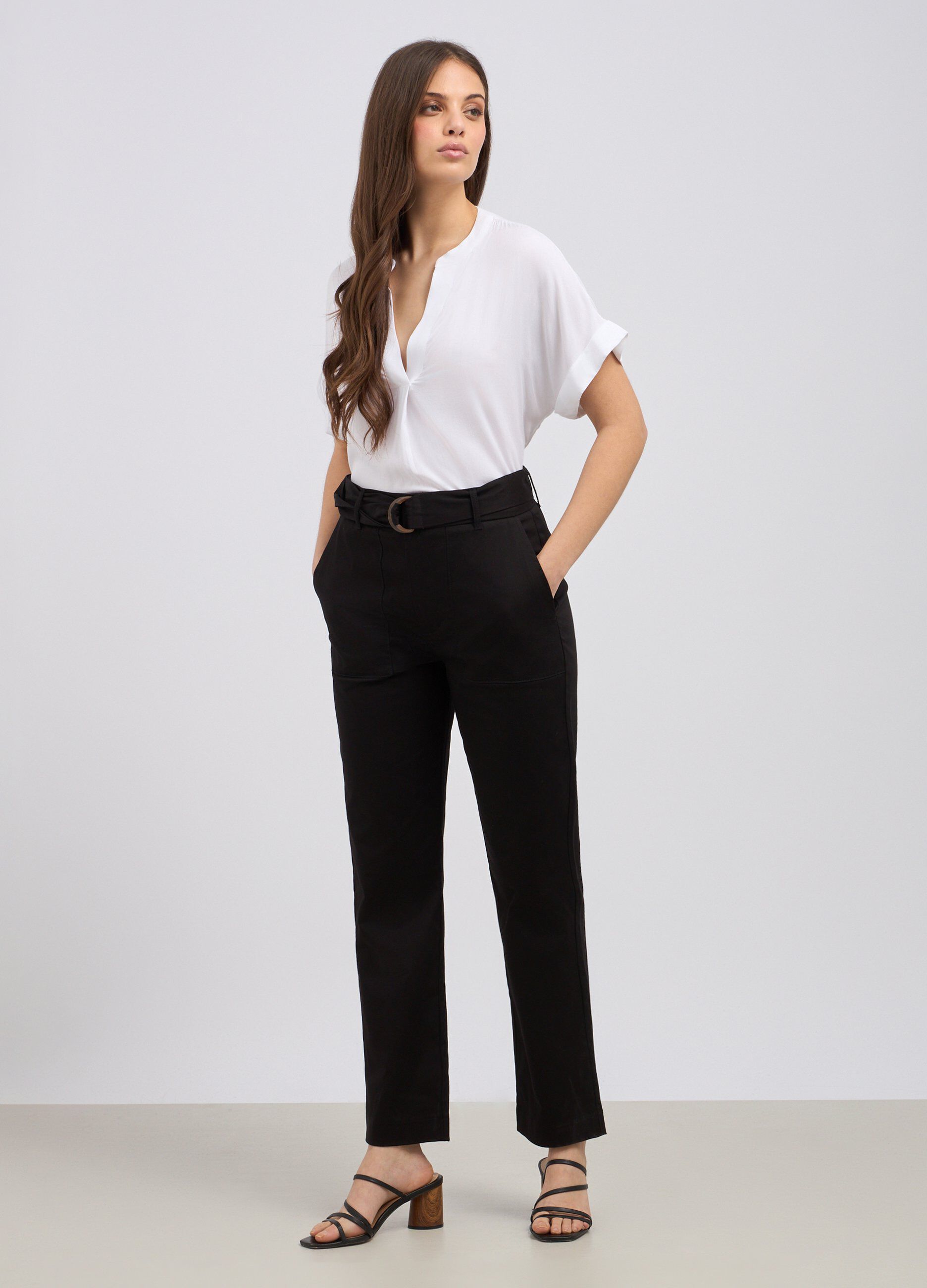 Pantalone a sigaretta con cintura donna_0