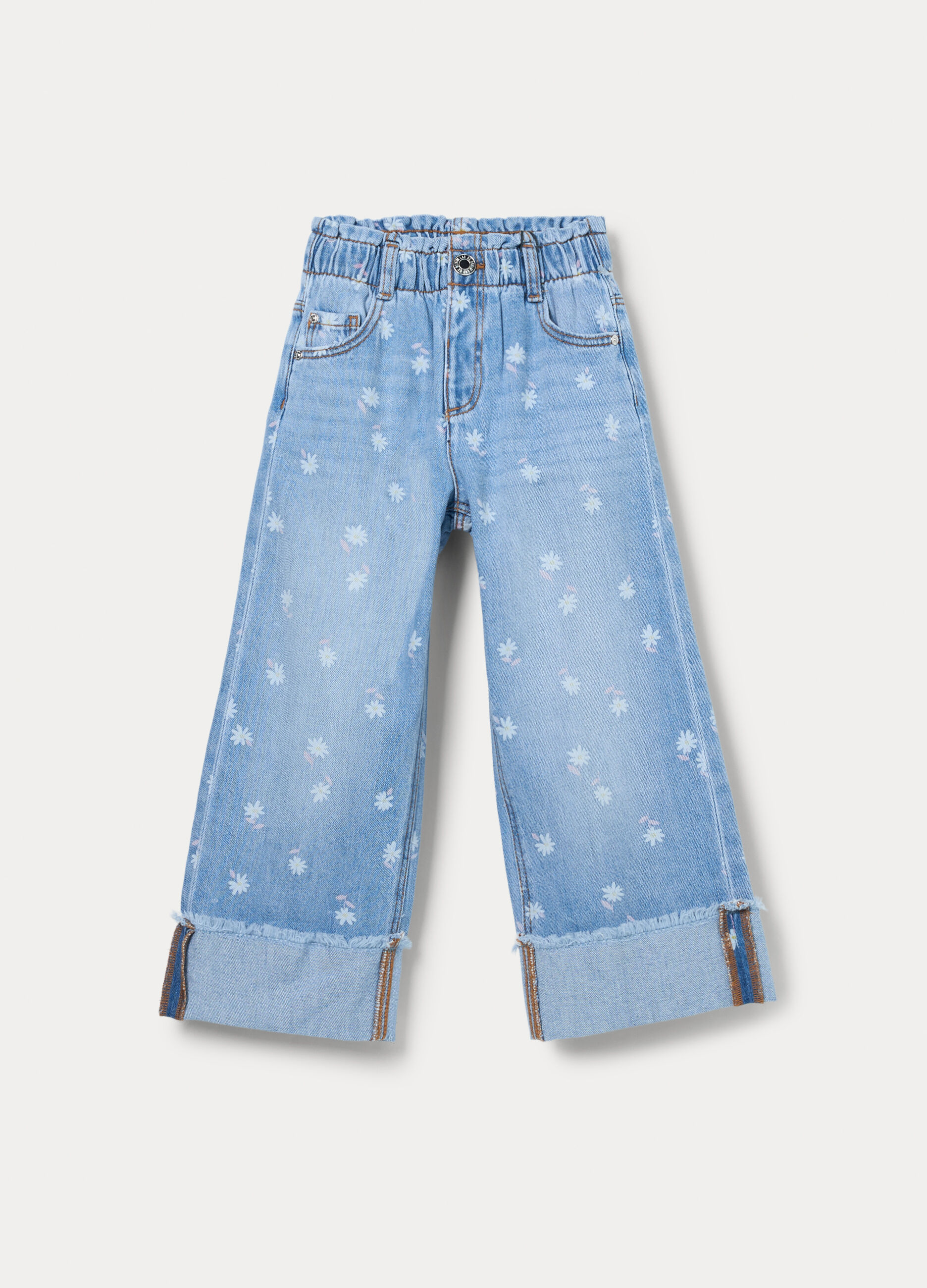 Pantaloni wide leg in denim misto cotone bambina_0