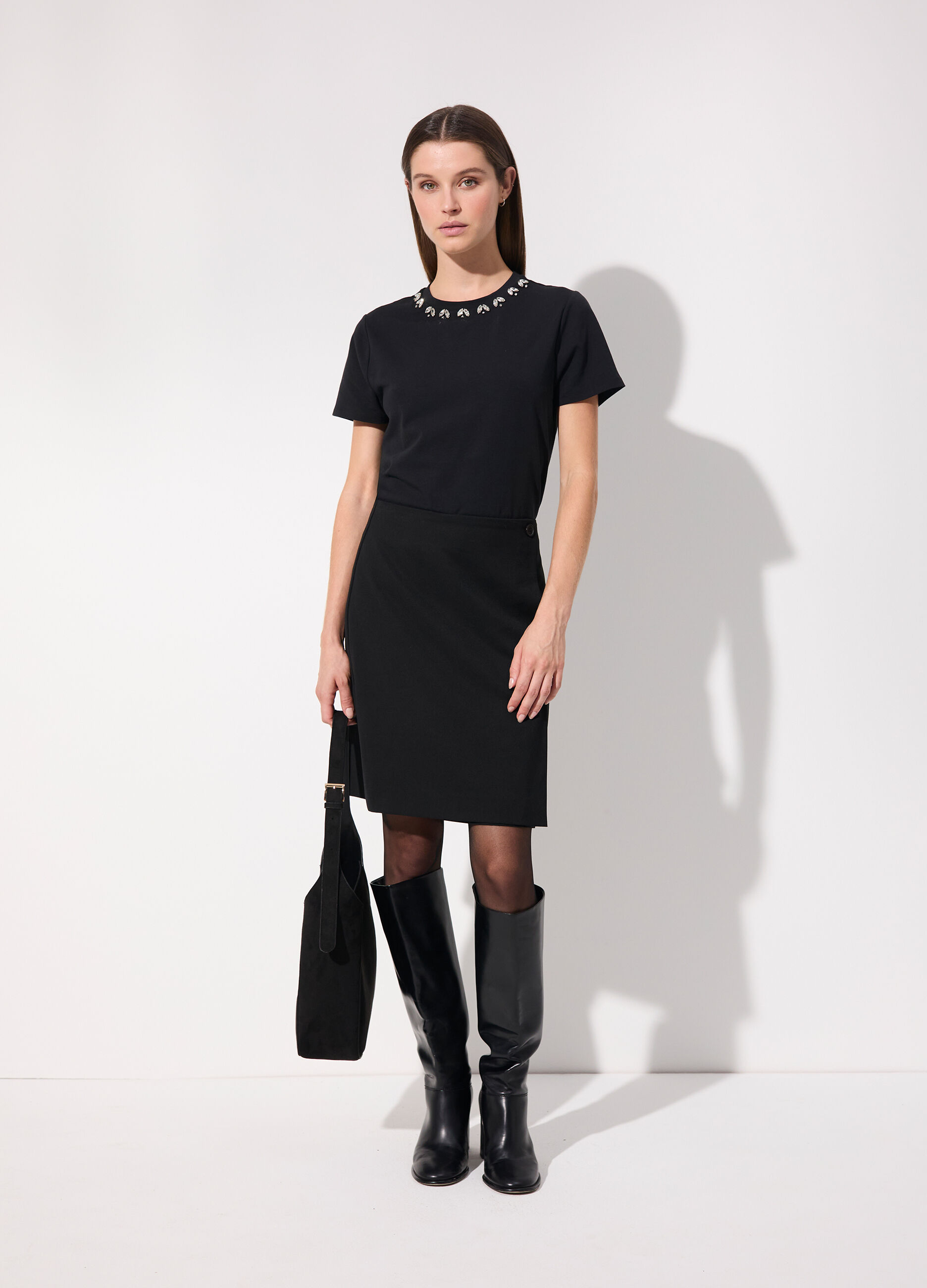 T-shirt gioiello in cotone stretch donna_0