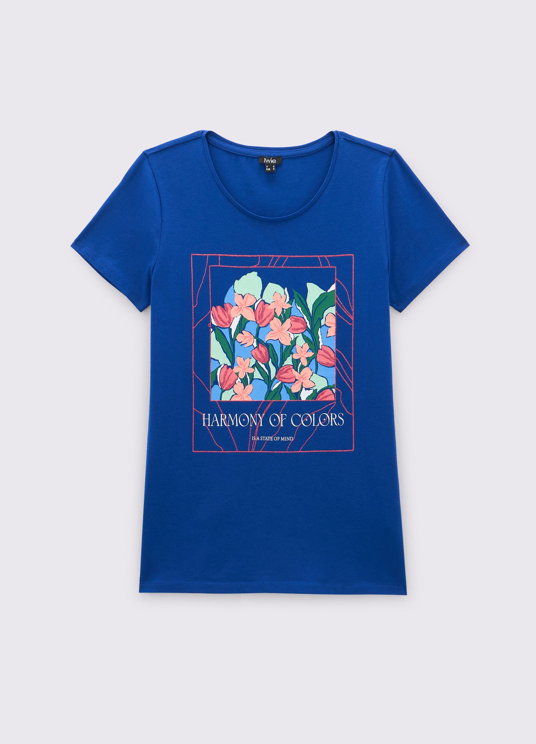 T-shirt in cotone stretch con stampa glitter donna_0