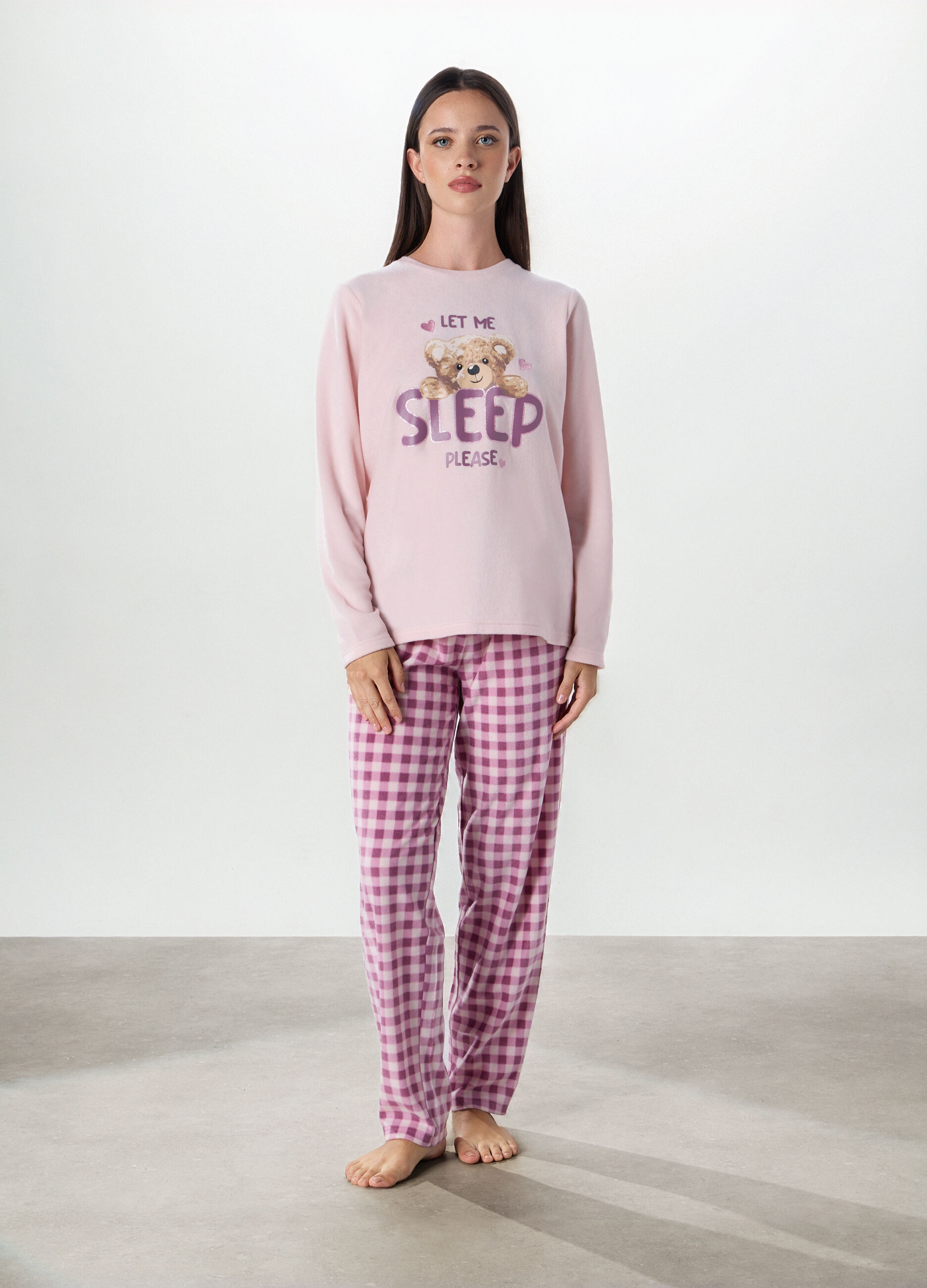 Set pigiama in pile con ricami donna_0