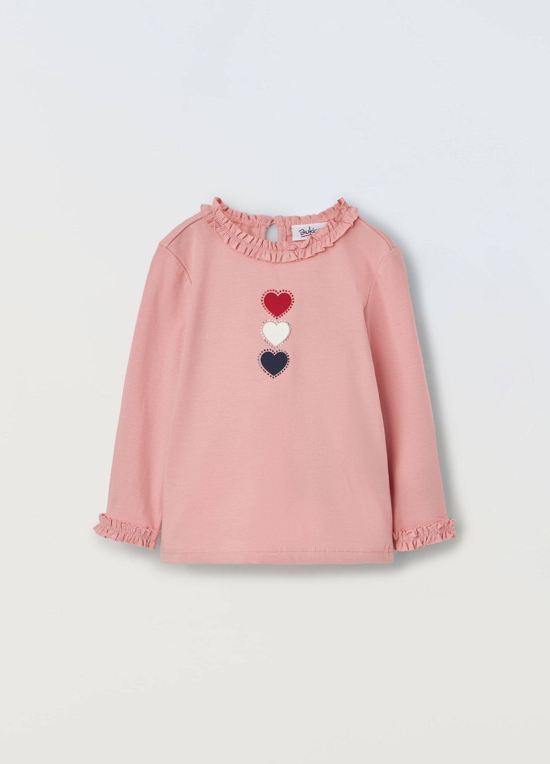 T-shirt a maniche lunghe con rouches e strass neonata_0