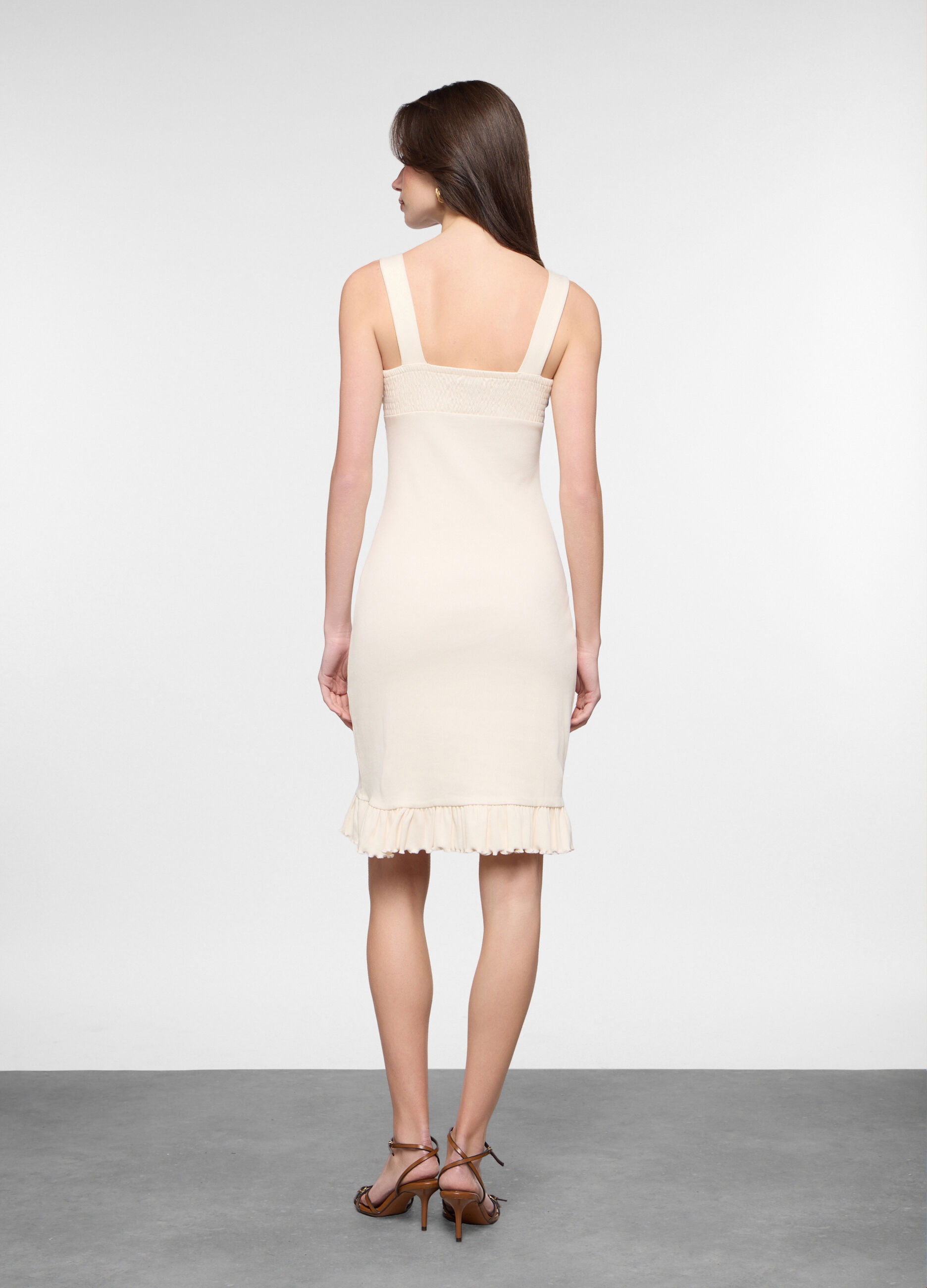 Vestito corto in costina di cotone stretch donna_1