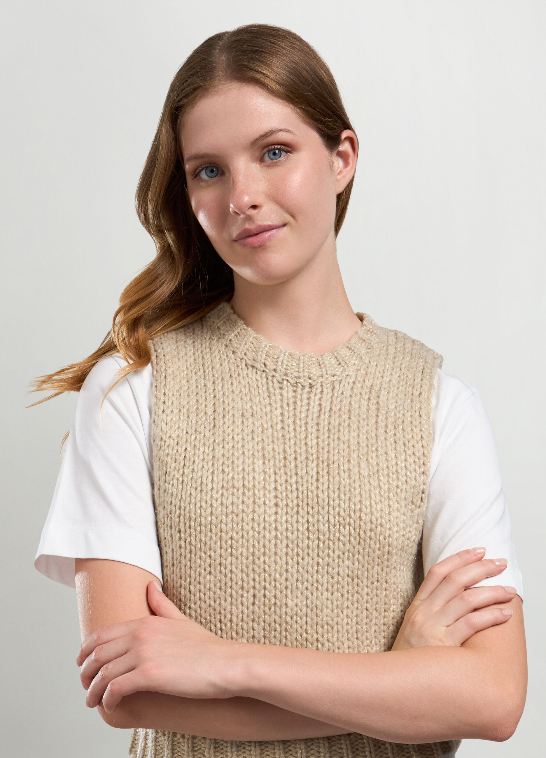 Gilet tricot con filo lurex donna_2