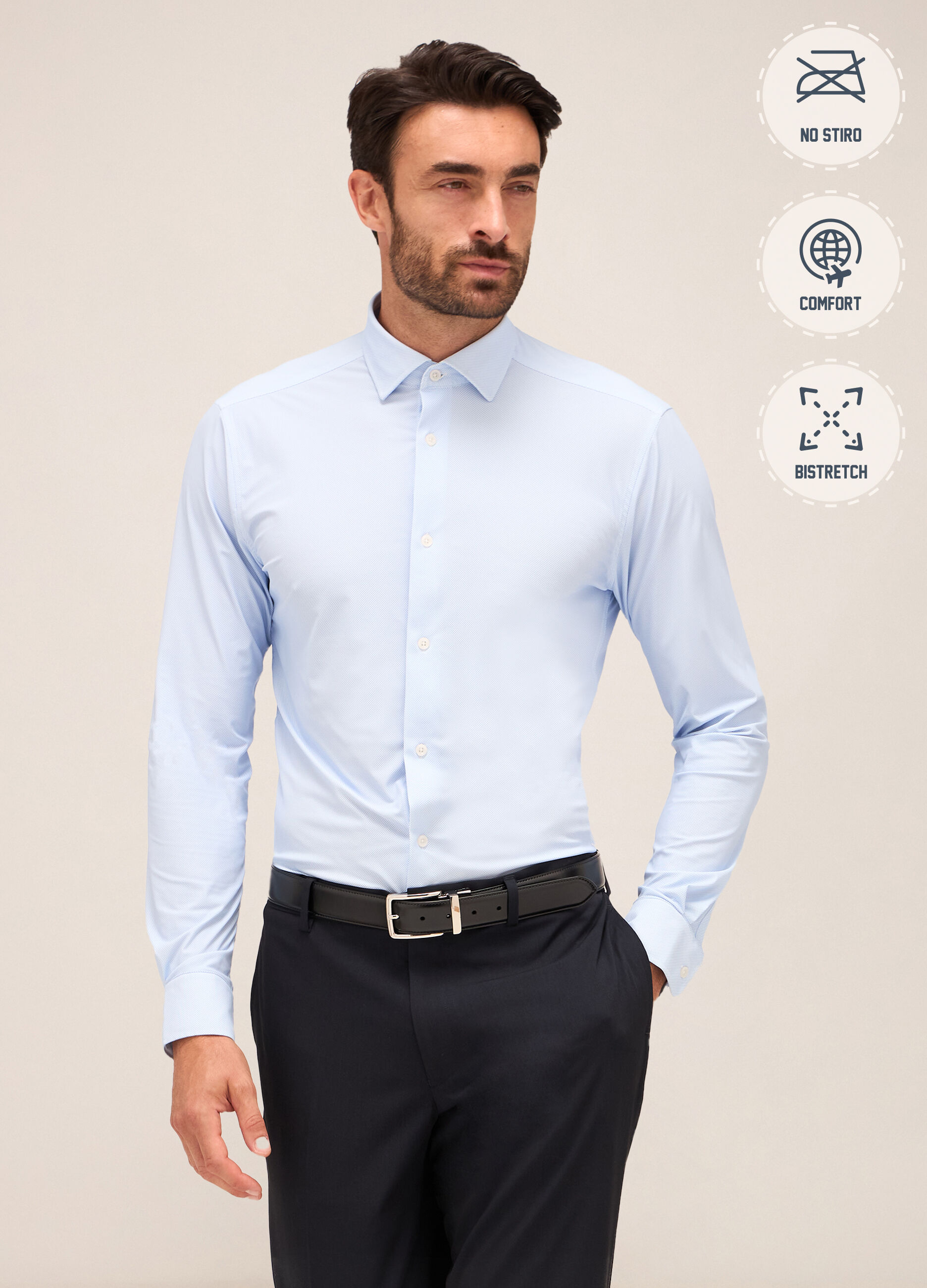 Camicia slim fit colletto classico in tessuto stretch uomo_0
