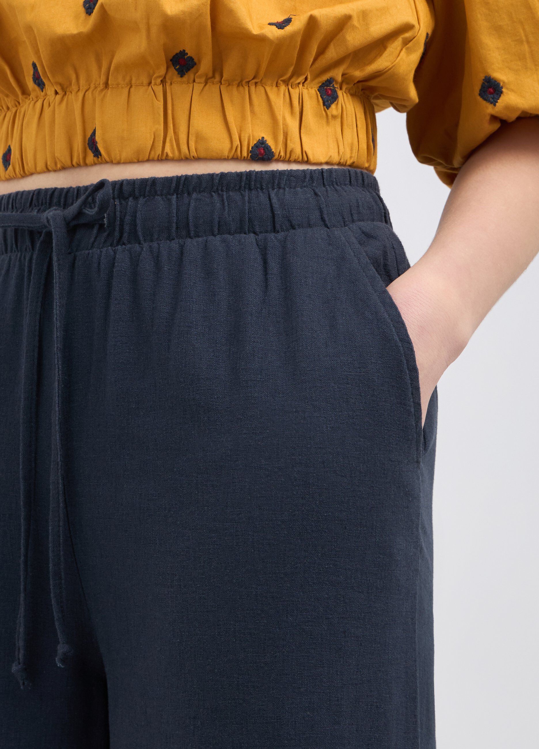 Pantaloni palazzo in misto lino donna_2